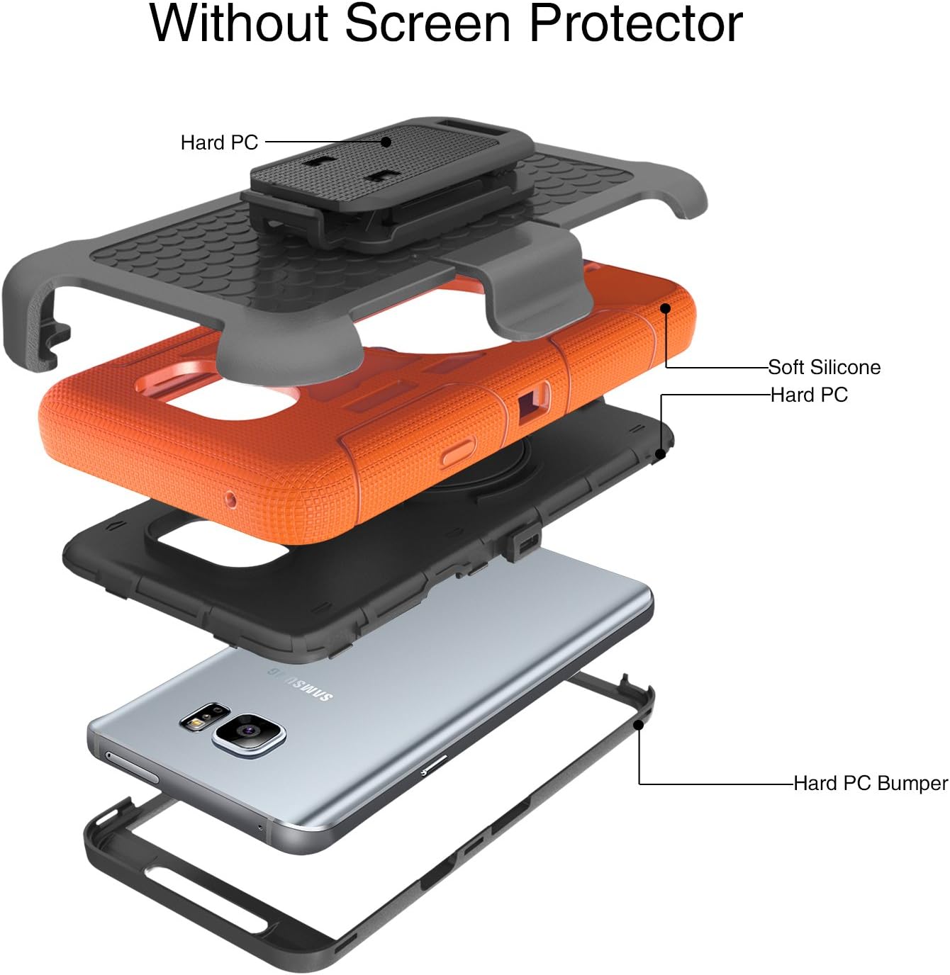 Note 5 Case, Galaxy Note 5 Case, BENTOBEN Samsung Galaxy Note 5 Case Shockproof Heavy Duty Hybrid Full Body Rugged Holster Protective Case for Samsung Galaxy Note 5 with Kickstand + Belt Clip, Orange