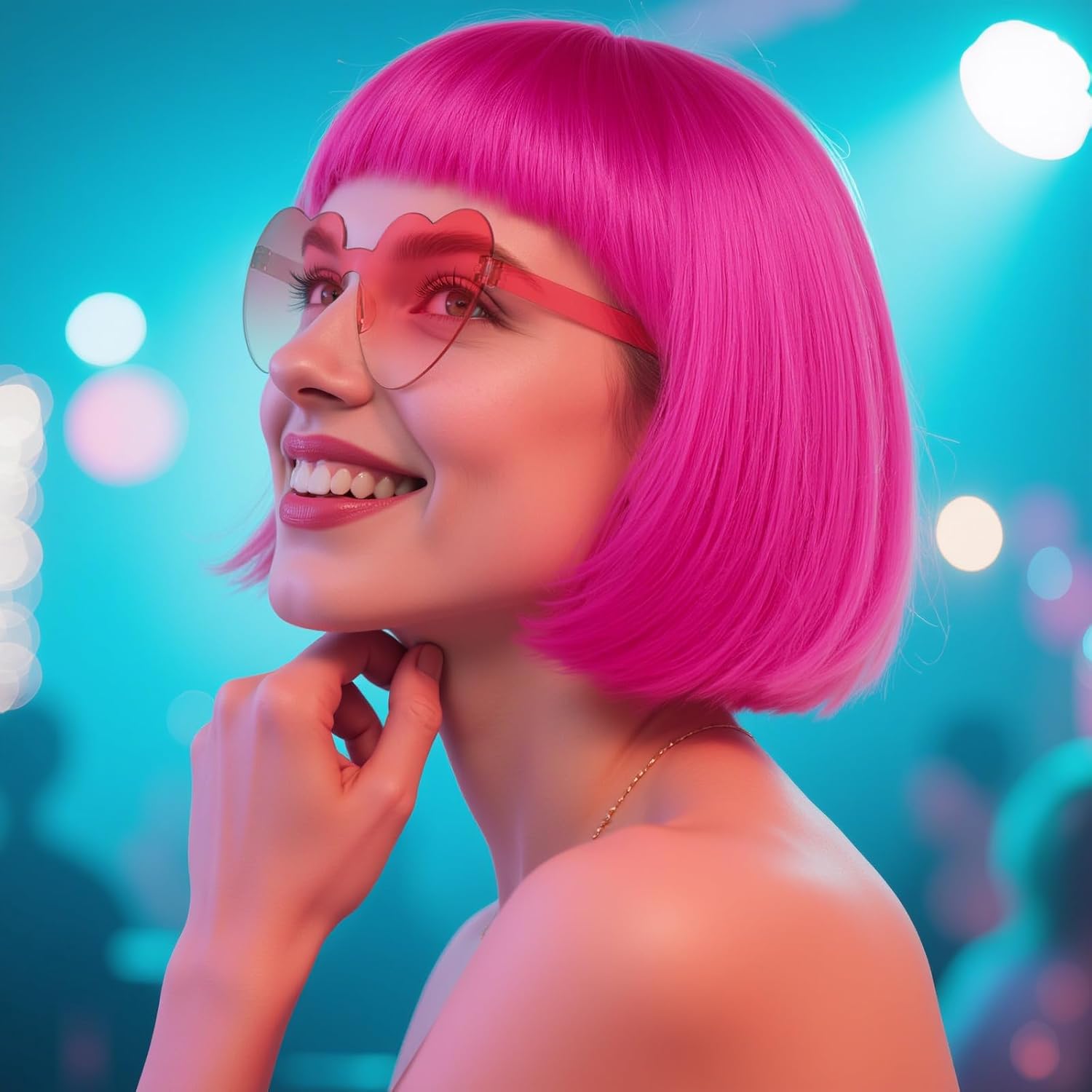 (Wig Cap + Hot Pink Bob Wig with Sunglasses for Women Short Straight Synthetic Colorful Neon Party Wigs for Halloween Costume Womens Hot Pink Cosplay Wigs for Adults Halloween Anime Outfit - Image 7