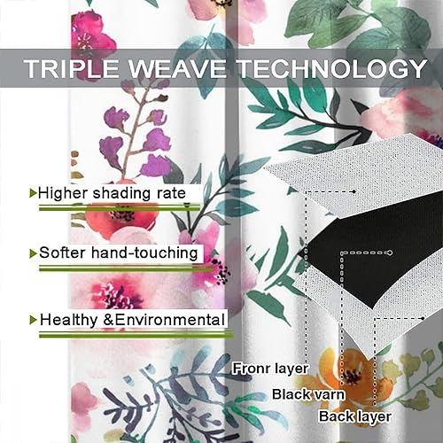 Miniatura 435 de Retro 70s Floral Blackout Window Curtains, Watercolor Flower Plant Rustic Modern Style Pattern Window Drapes, for Bedroom Living Room 42x45in 2