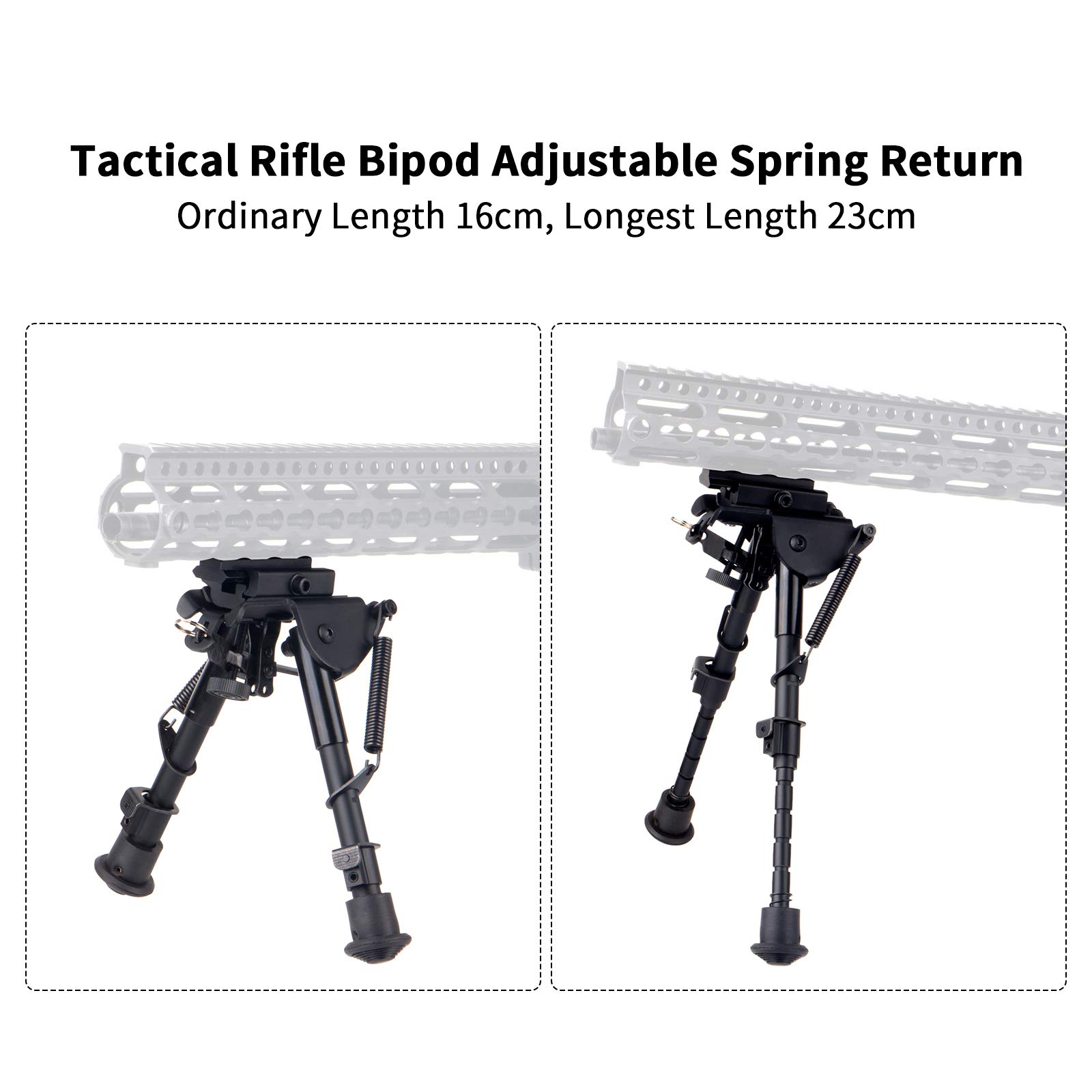 6-9" Bipiede per Fucile tattico Bipiede Regolabile con Ritorno a Molla con Supporto per Perno Girevole Adatto per Guida Picatinny/Weaver da 20 mm per Fucile