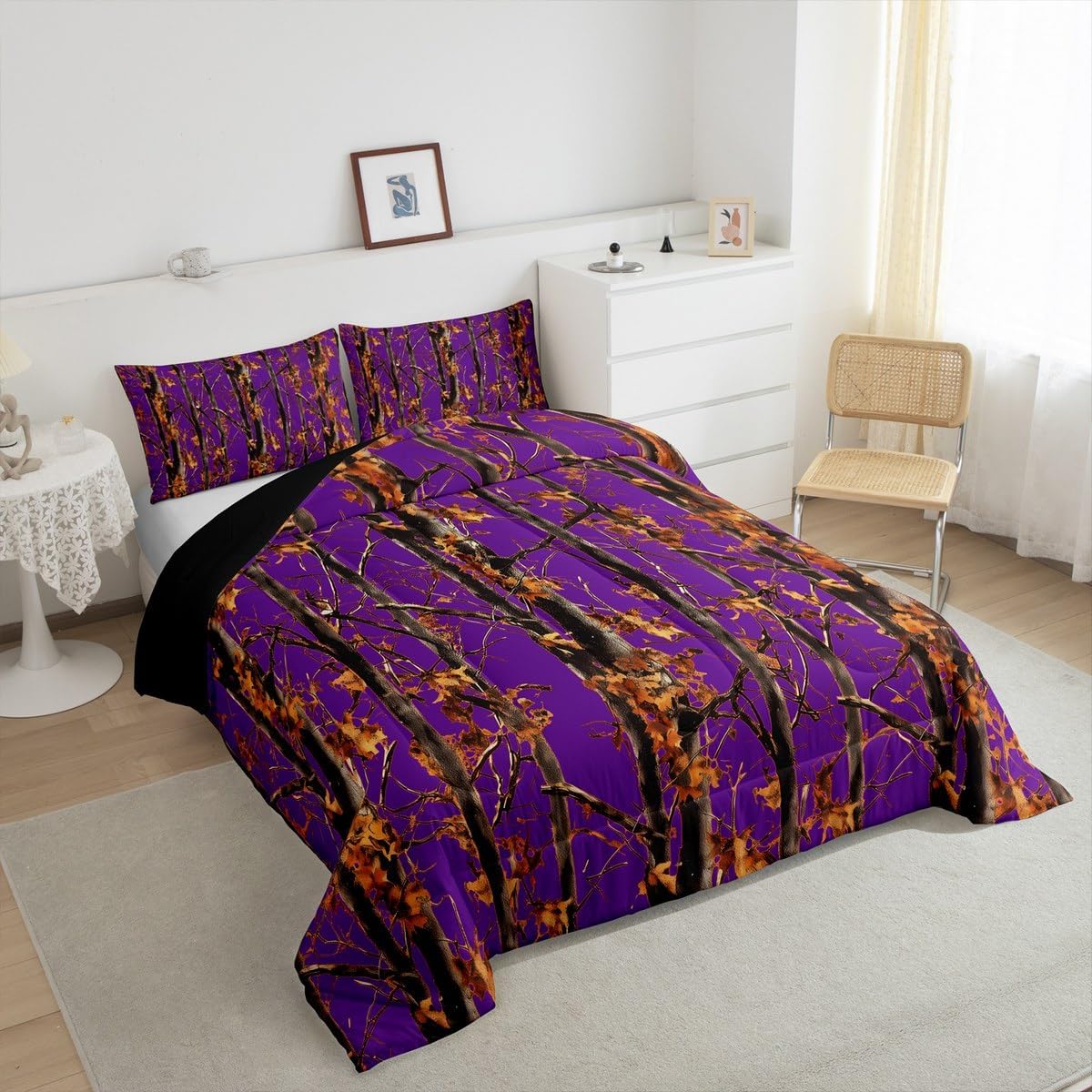 Erosebridal Purple Camouflage Bedding Set Forest Camo King Comforter Set for Girls Women,Rustic Woodland Hunting Bedding Comforter Sets,Country Farmhouse Cabin Bed Set Room Decor 3 Pcs