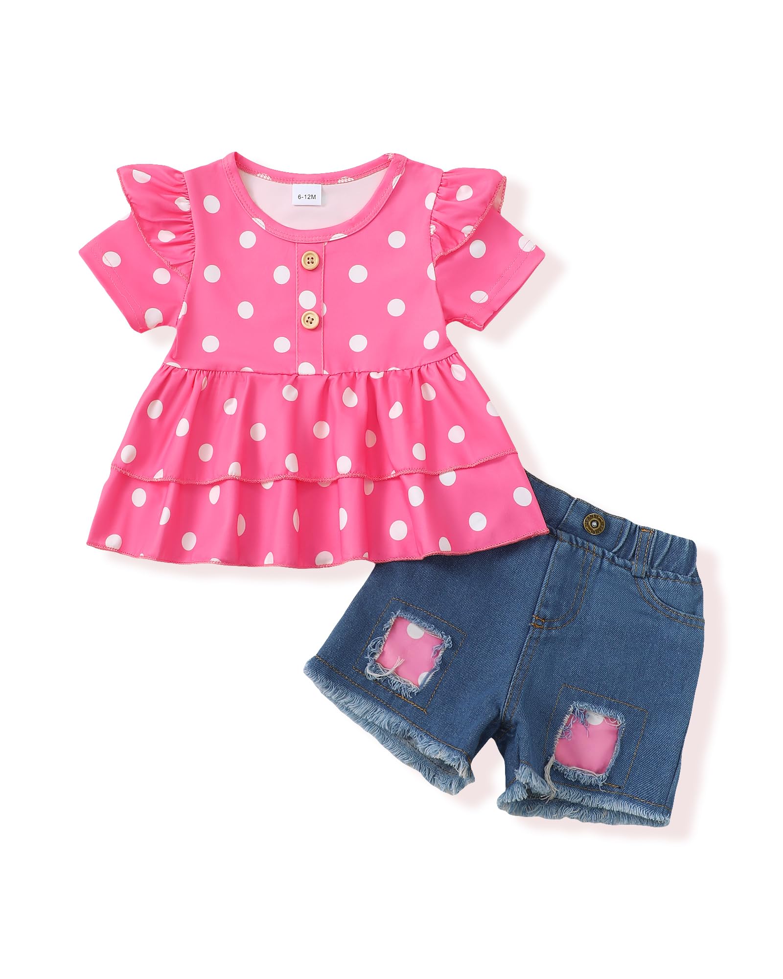 NZRVAWS Baby Girl Clothes Toddler Girl Summer Outfit Shirt Shorts Ripped Jean Infant Clothing 6 12 18 24 Month 2 3 4T