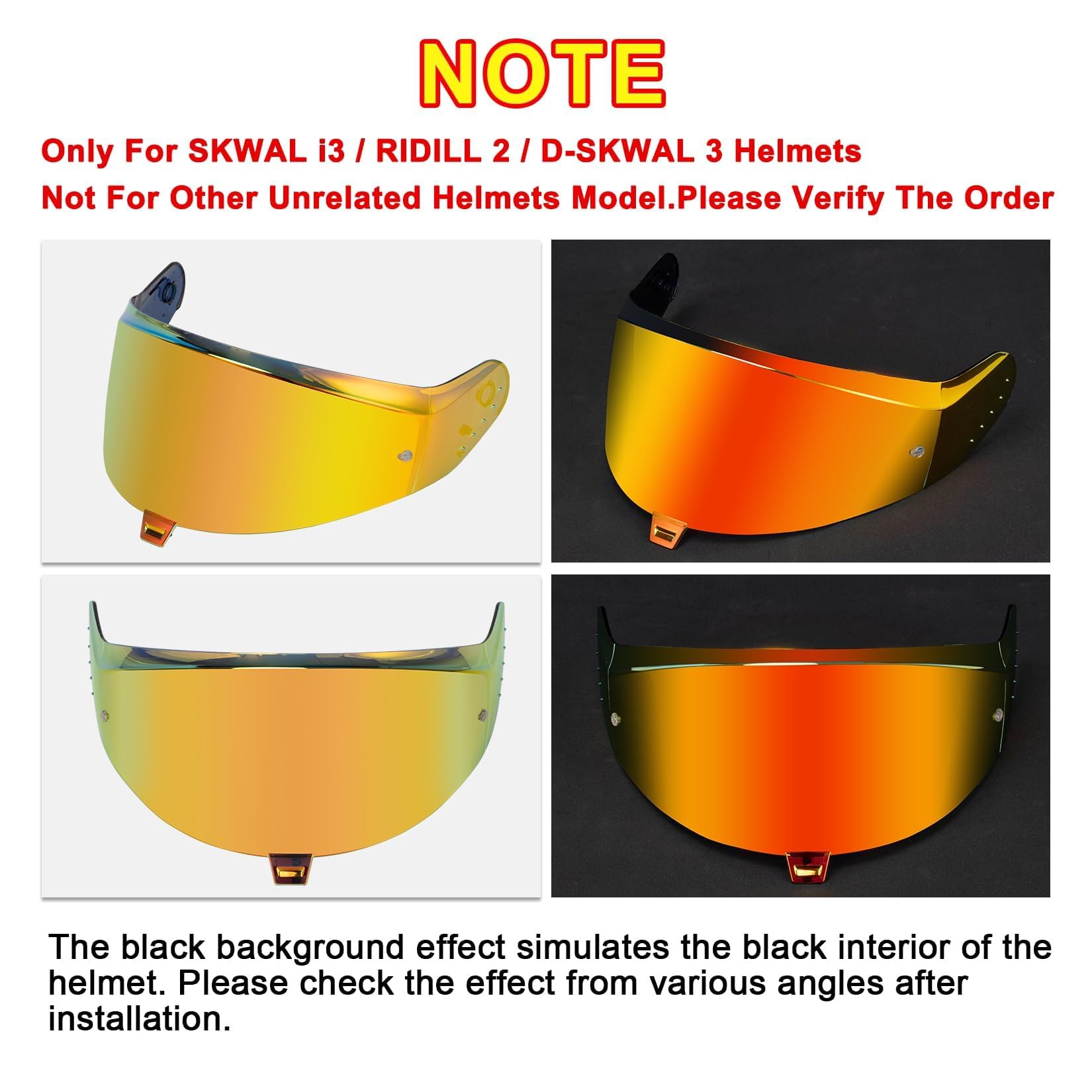 PSLER Visière de Casque pour shark skwal i3 ridill 2 d-skwal 3 Visière Teintée Casque de Moto Accessoires de Remplacement(Rouge Doré Profond)