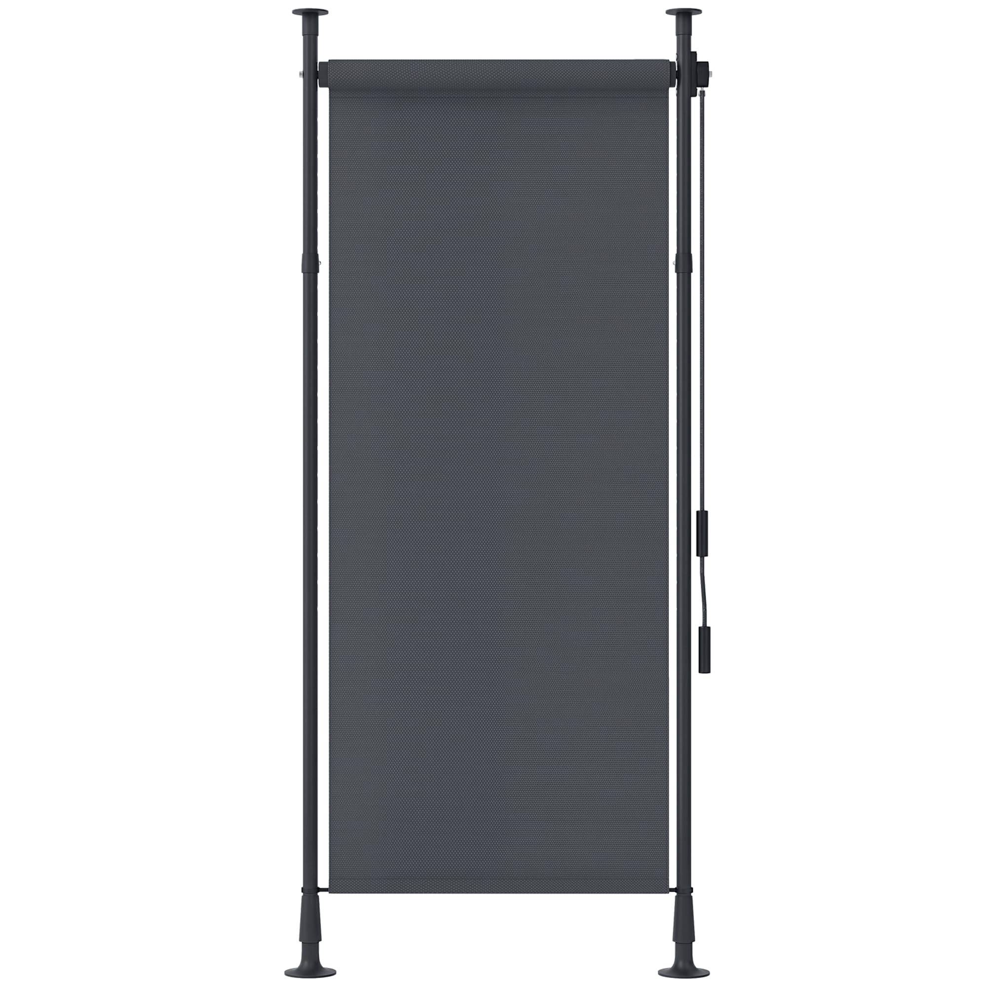 Outsunny Store extérieur sur Pied Store Manuel rétractable Store Enroulable Longueur réglable dim. 1,2 x 2,2-3,1 m avec manivelle Installation sans perçage métal alu. Polyester Gris foncé
