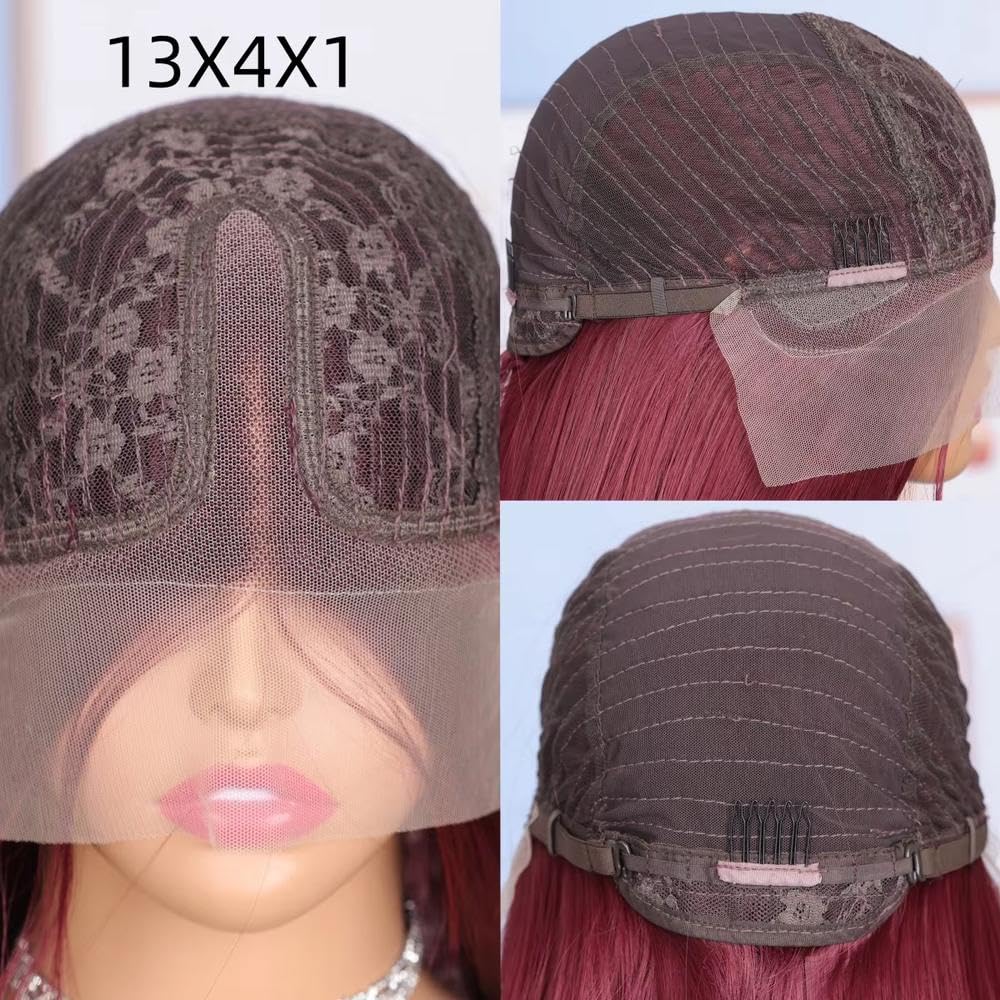 Haarpflege Kurze Bob Perücke In Burgunderrot Lockig 13 X 4 X 1 Spitze Vorne Für Frauen Vorgezupfte Bleichknoten | Rood, 25,4 cm