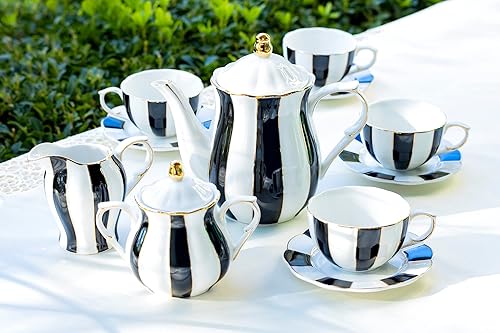 Miniatura 5 de Grace Teaware - Juego de té de porcelana fina de 11 piezas, color blanco y negro