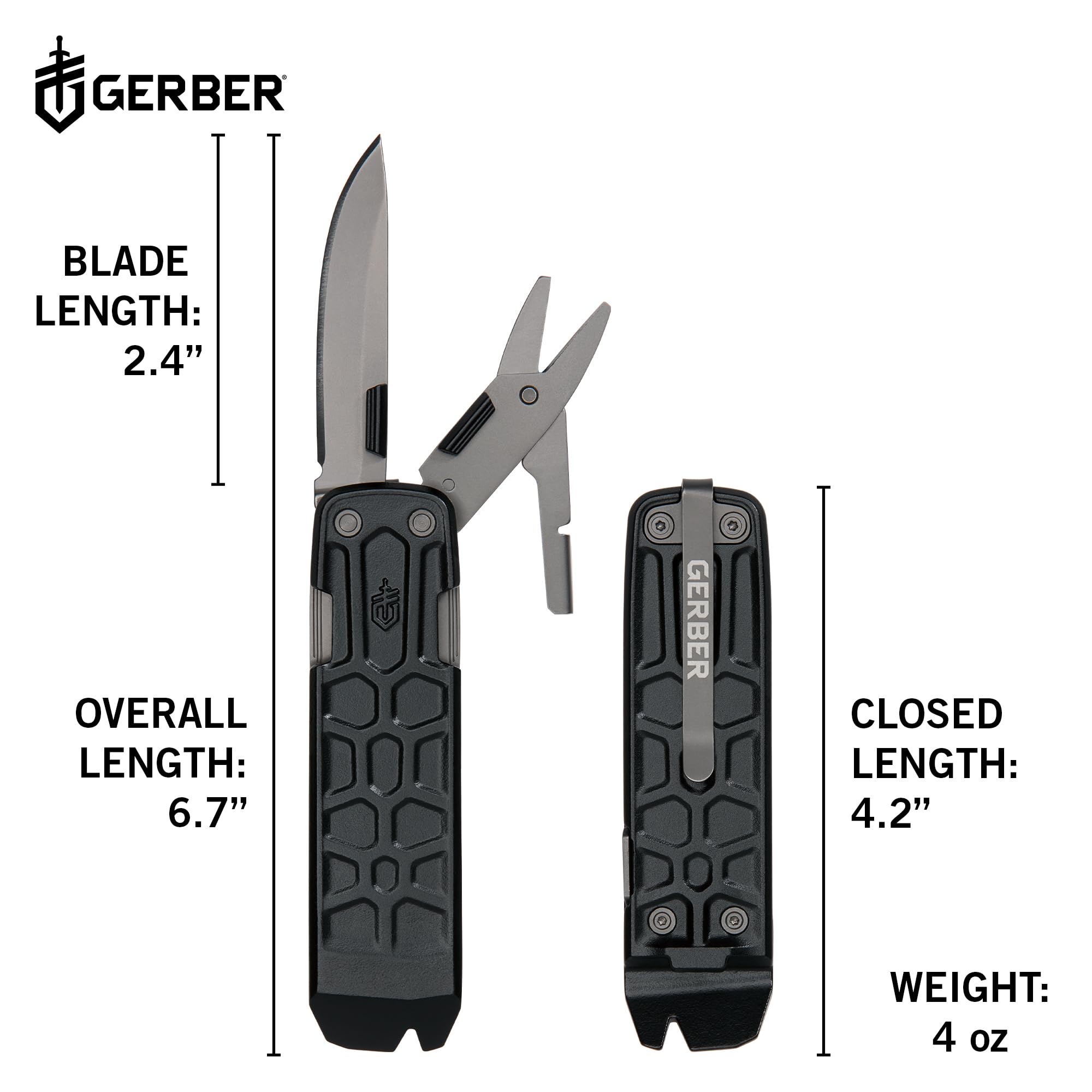 Gerber Gear Lockdown Slim Pry 7-in-1 Keychain Multitool Compact EDC Mini Pocket Knife with Pry Bar, Black