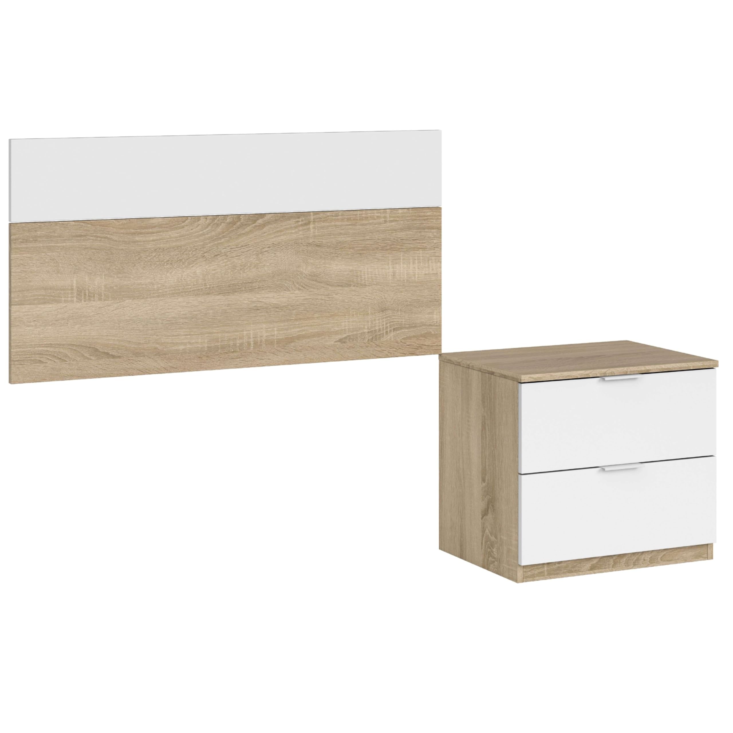 Habitdesign Weiß Und Eiche Modernes Kopfteil Mit Nachttisch – Einzelmöbel-Set In Kanadischer Eiche & Artik Weiß, Viel Stauraum, Maße: 100 X 50 X 38 Cm (B X H X T), Modell Luca