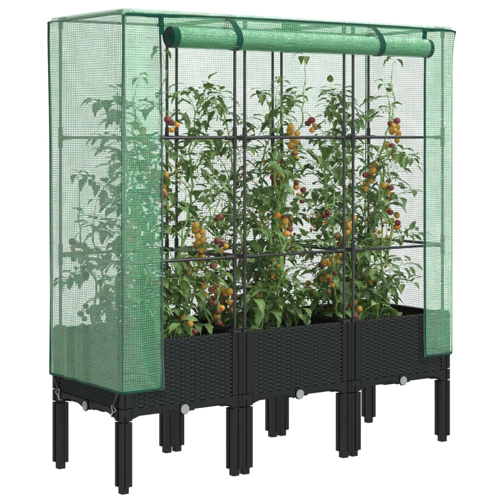 Bancal alto con accesorio de jardín con aspecto de ratán, 120 x 40 x 140 cm | Tubo de polipropileno y hierro, cubierta impermeable, ventilación con cremallera, para balcón y jardín