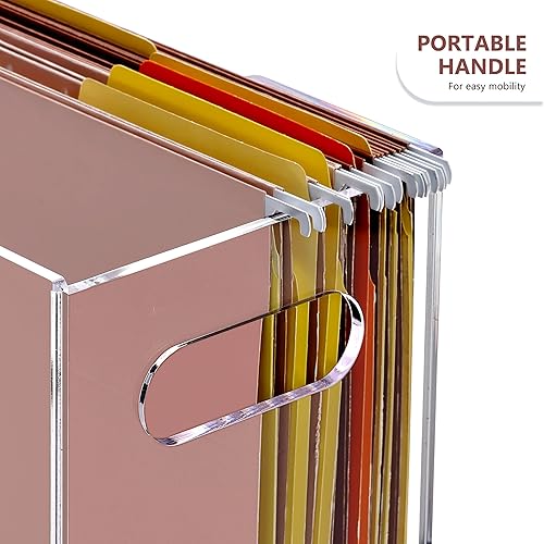 Miniatura 7 de DINGHUO Caja organizadora de carpetas de archivos de acrílico, organizador de archivos colgantes de tamaño carta, soporte transparente con asas,