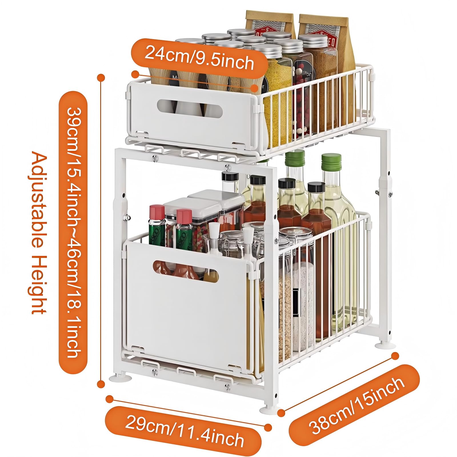 Organizador Bajo Fregadero Extraíble de Metal 2 Niveles, Almacenaje y Organización Multiusos para Cocina Baño Armario y Especias
