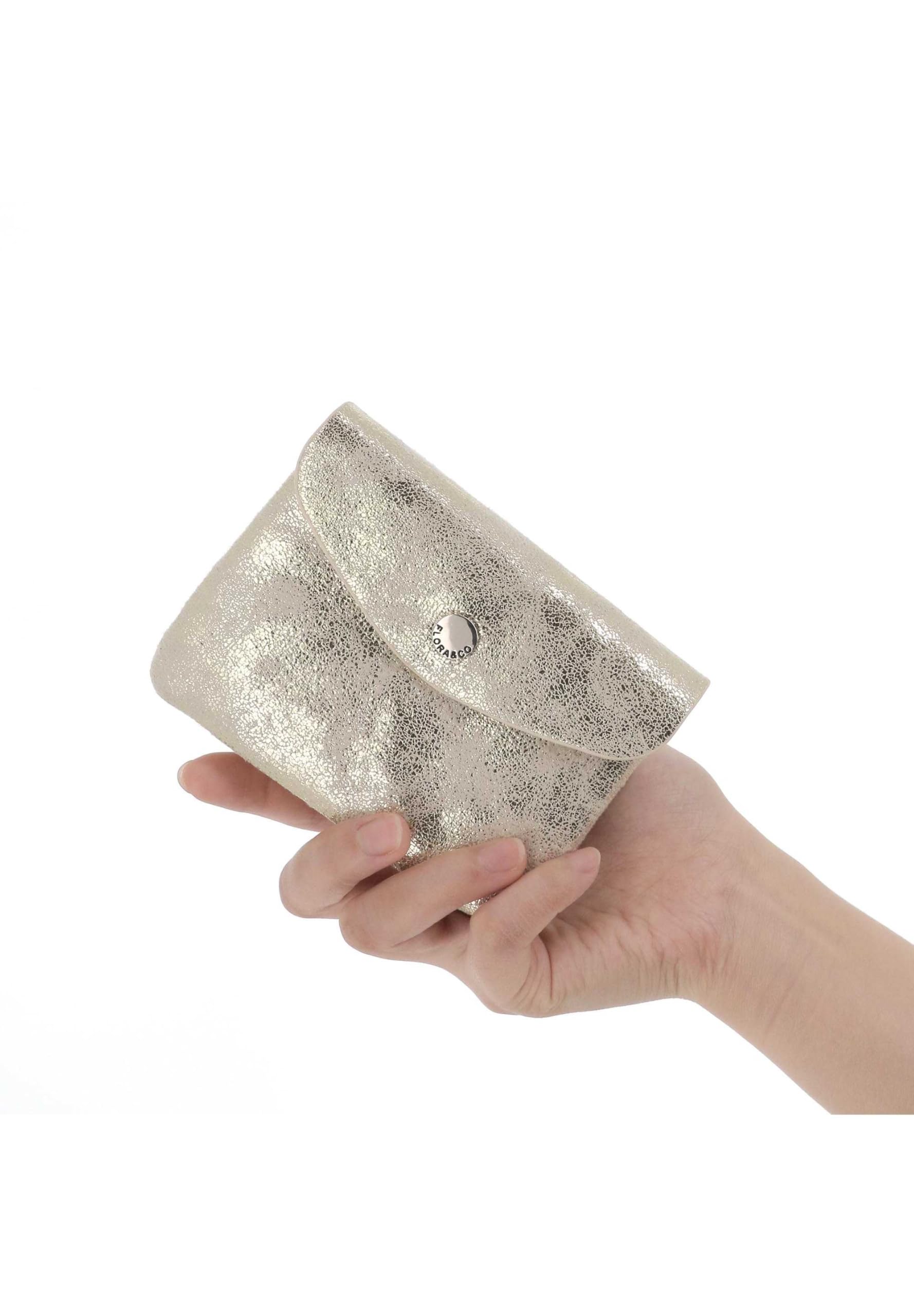 flora & co Porte-Monnaie Cartes Similicuir Suédé Brillant - Portefeuille Pochette à Magnétique Tout-en-Un Taille Petite - Pratique Léger - Or Clair