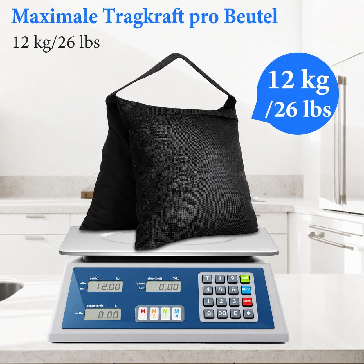 8 Stück Fotografische Leere Sandsack-Sets für Lichtständer, Gewichtstaschen für Fotostative, Schwere Satteltaschen mit Karabinerhaken & PE-Beuteln – Für Stativ, Zelt, Pavillon, Schirmständer – Schwarz