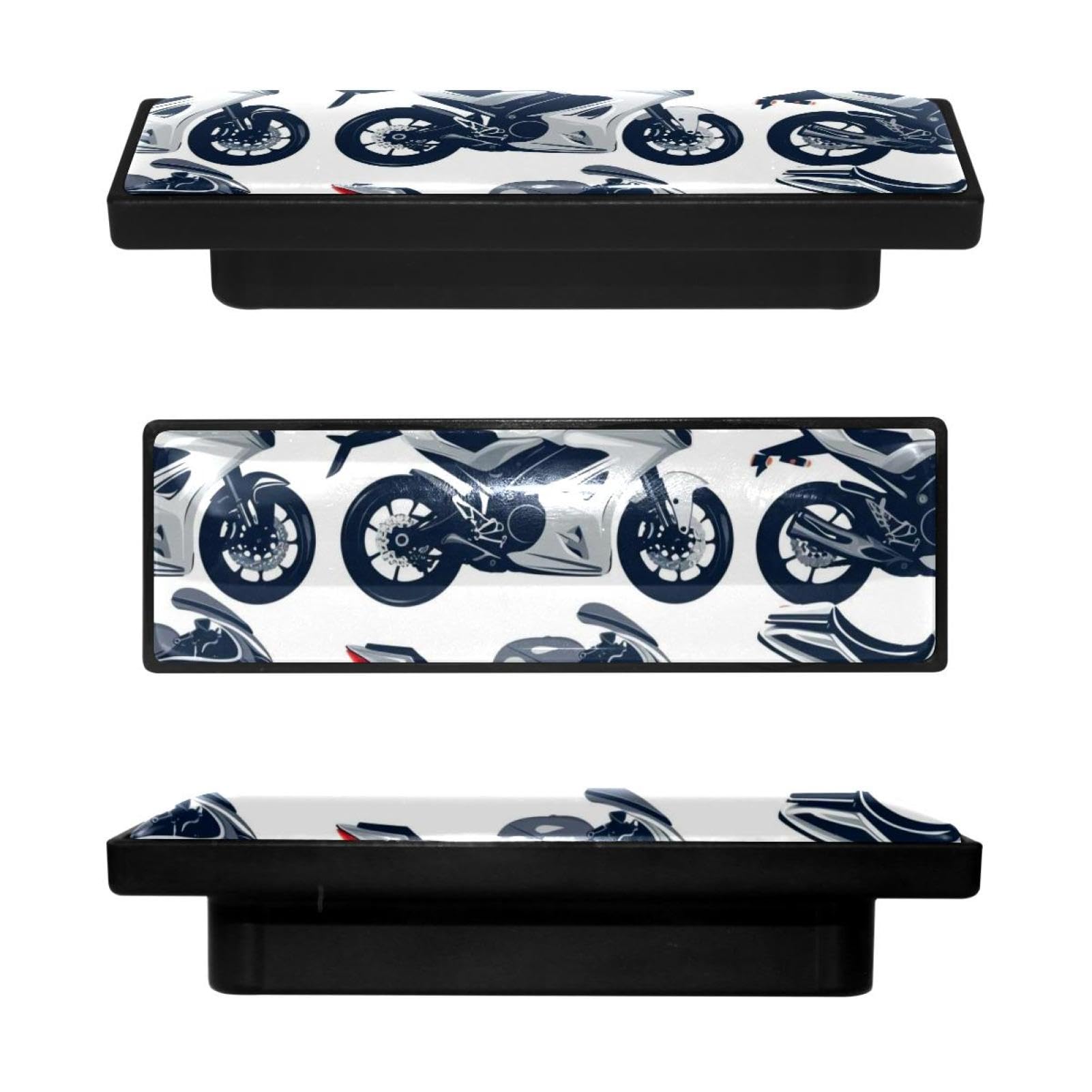 Boutons de placard rectangulaires bicolores rouge et blanc à motif moto