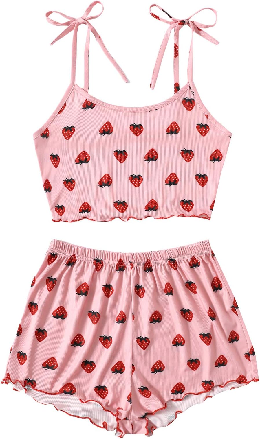 Women's Summer Contrast Lace Cow Print Cami Top and Shorts Sleepwear Pajamas Set