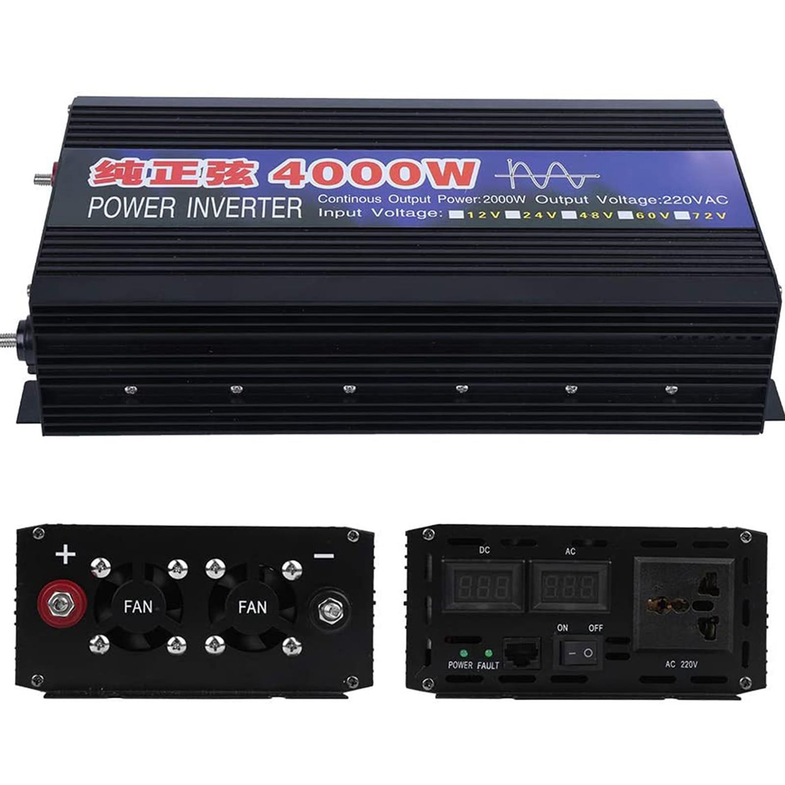 Falowniki o dużej mocy 1000w - 8000w, DC 12v/24v/48v/60v do AC 220v, przetwornica napięcia falownika sinusoidalnego z wtyczkami i złączem USB, do podróży (4000W, 48Vto220V)