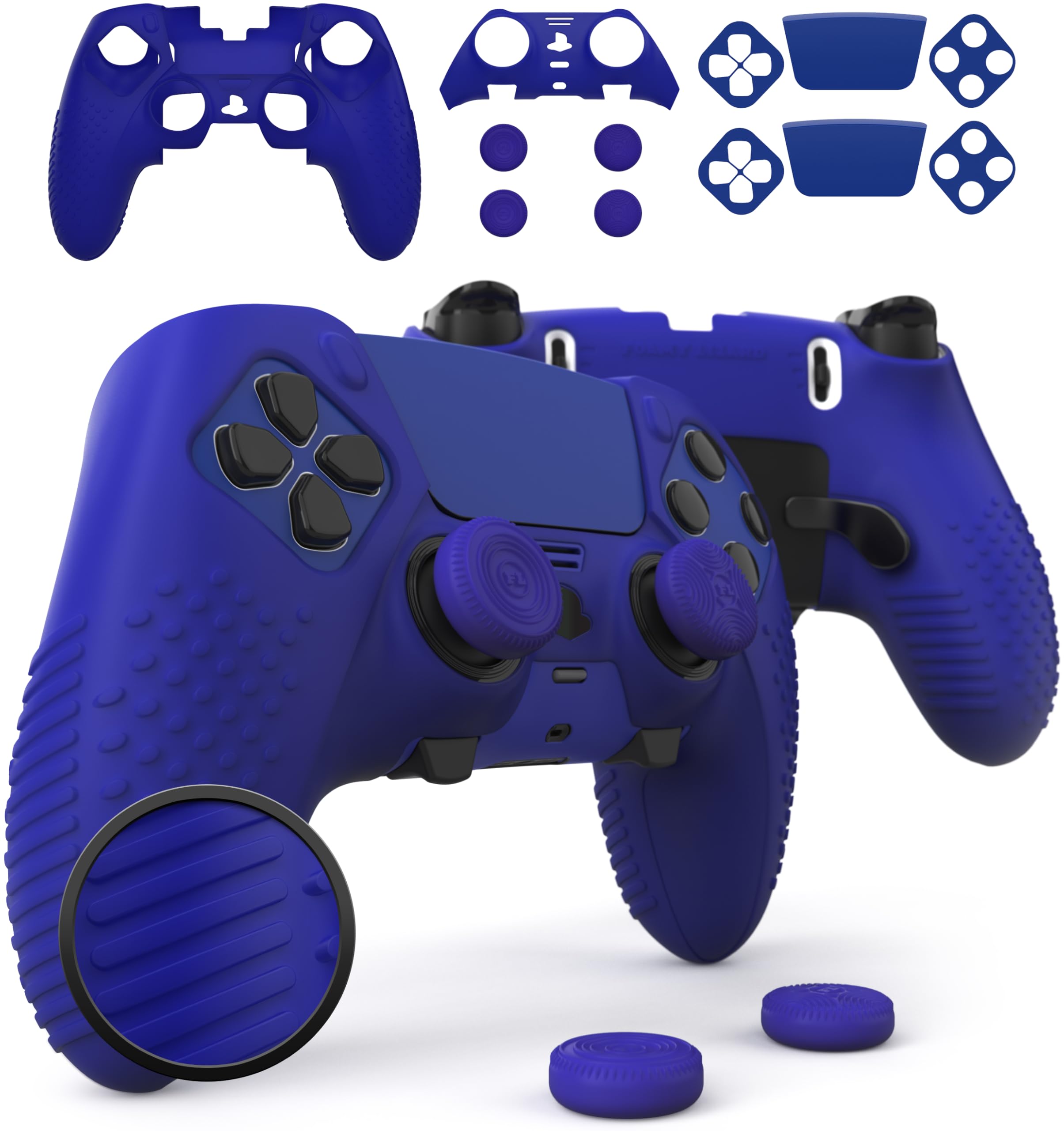 Foamy Lizard Eclipse PS5 Edge Controller Skin Combo Set | Dock Compatible, Protector Decals, Anti-Slip Soft Gel Silicone Cover, Faceplate Shell & Thumb Grips for PlayStation 5 DualSense Edge (Blue)