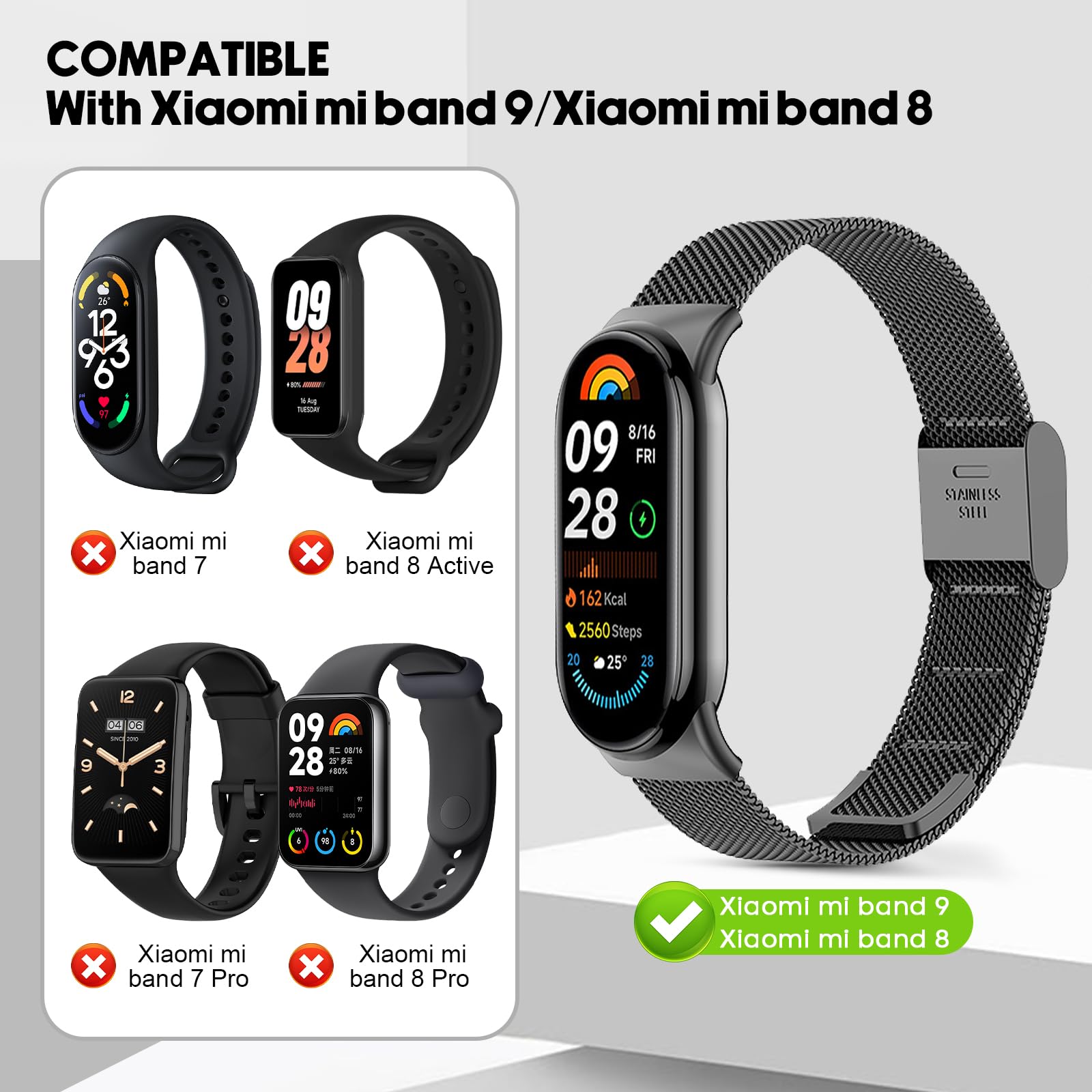 Metall-Armband Für Xiaomi Mi Band 10/9/8 – Edelstahl Mesh Mit Magnetverschluss