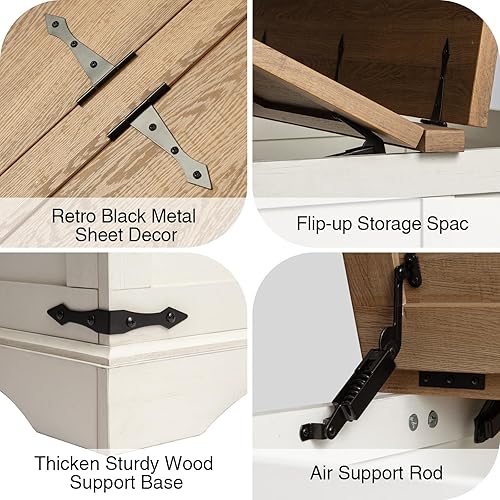 Miniatura 5 de Wnutrees Mesa de centro de granja con parte superior elevadora con bisagras y gran compartimento de almacenamiento oculto, mesa central de madera