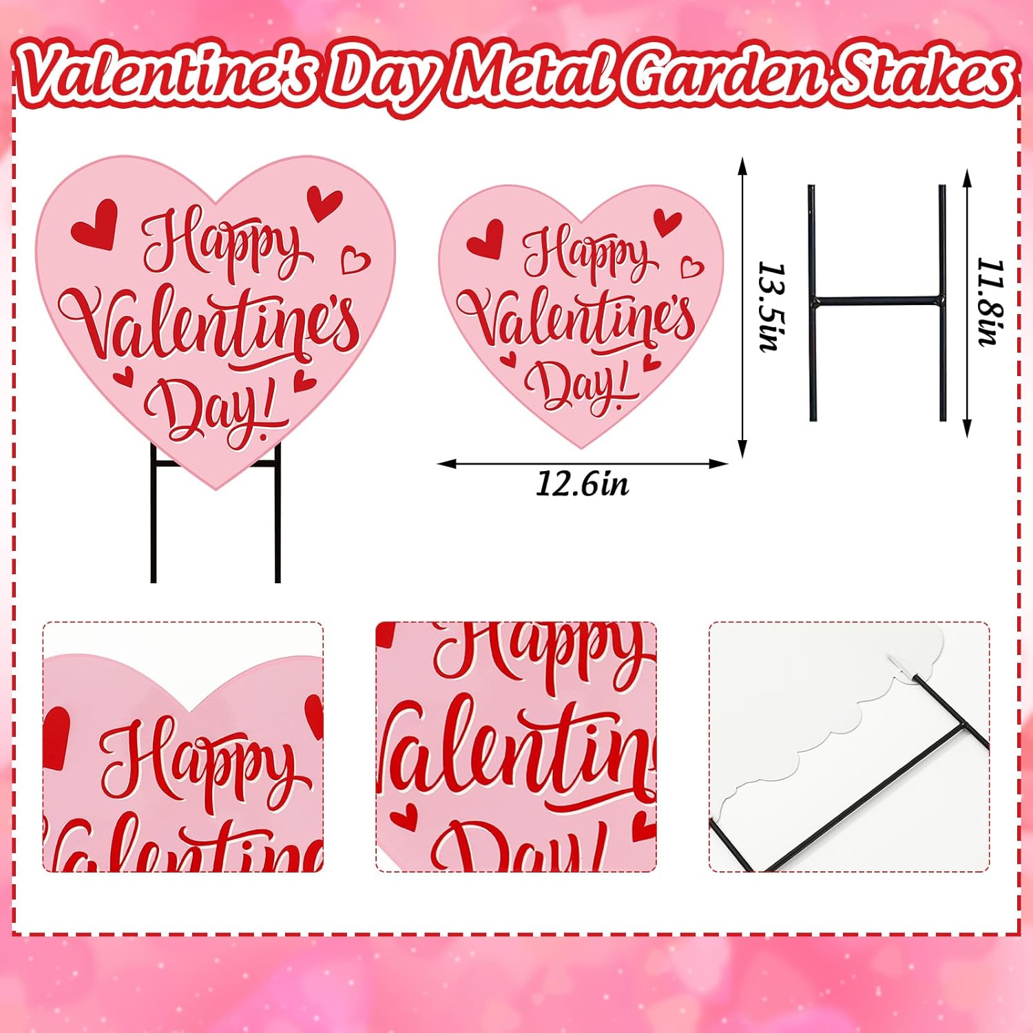 FYSUIMU Happy Valentine' s Day Metal Garden Stake Welcome Yard Sign Pink Love Heart Decorative Lawn Sign for Wedding Anniversary Home Outside Lawn Porch Walkway Decor