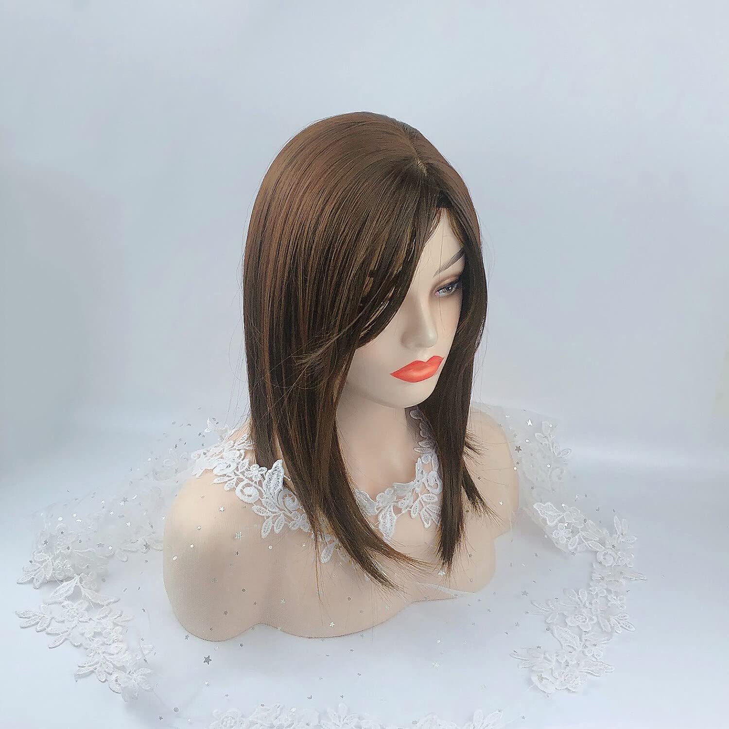 Seamless Straight Head Top Hairpiece Free Part Clip in Topper With Side Part Bangs (Light Brown), 12cm x 12cm - Image 2