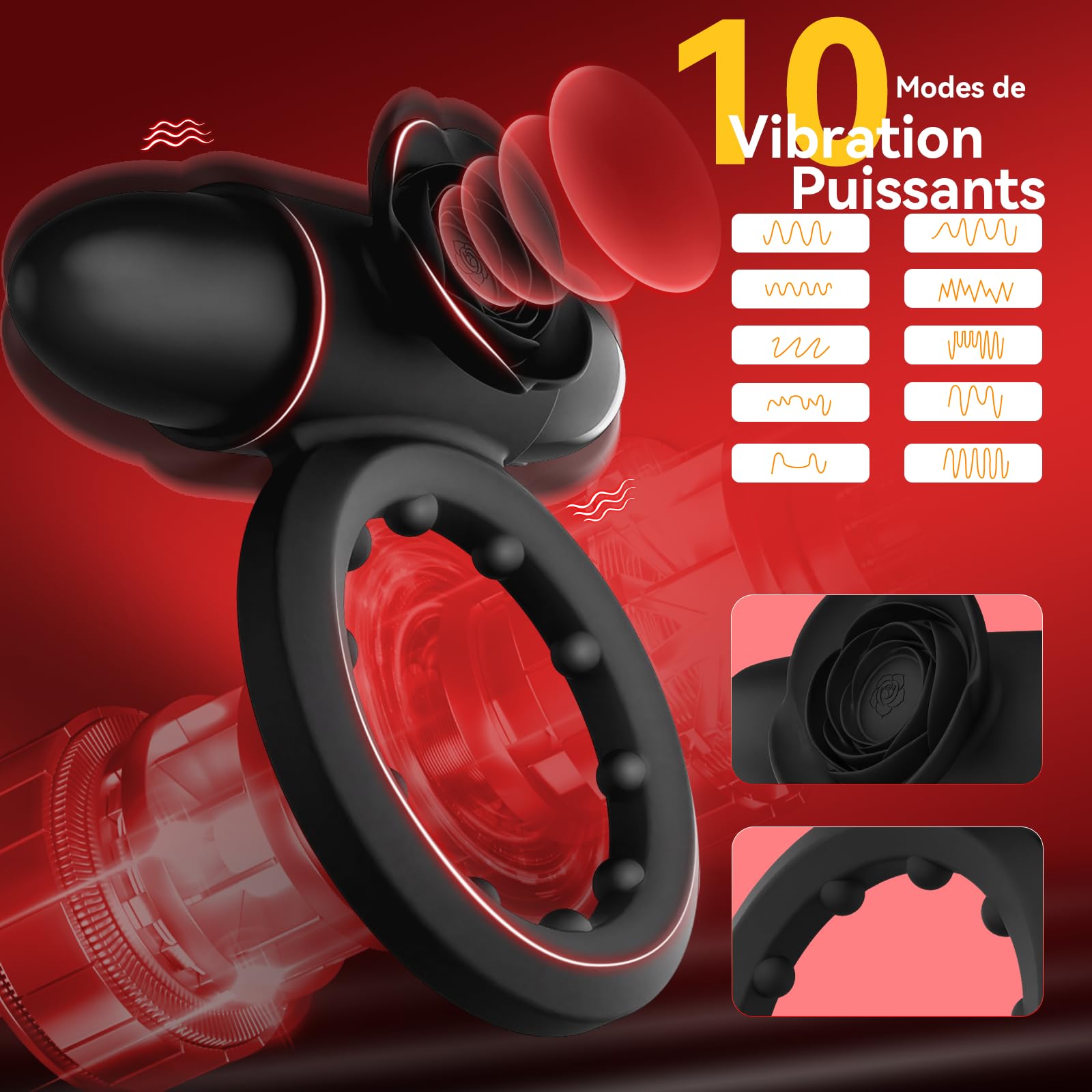 Anneau Penien Vibrant Sex Toýs Homme Couple - Anneaux de Pénis avec Vibromasseur Bullet, Anneau Vibrant Pénis Homme avec 10 Modes de Vibration pour Stimulation Testicules Clitoris Sex Toys Couple