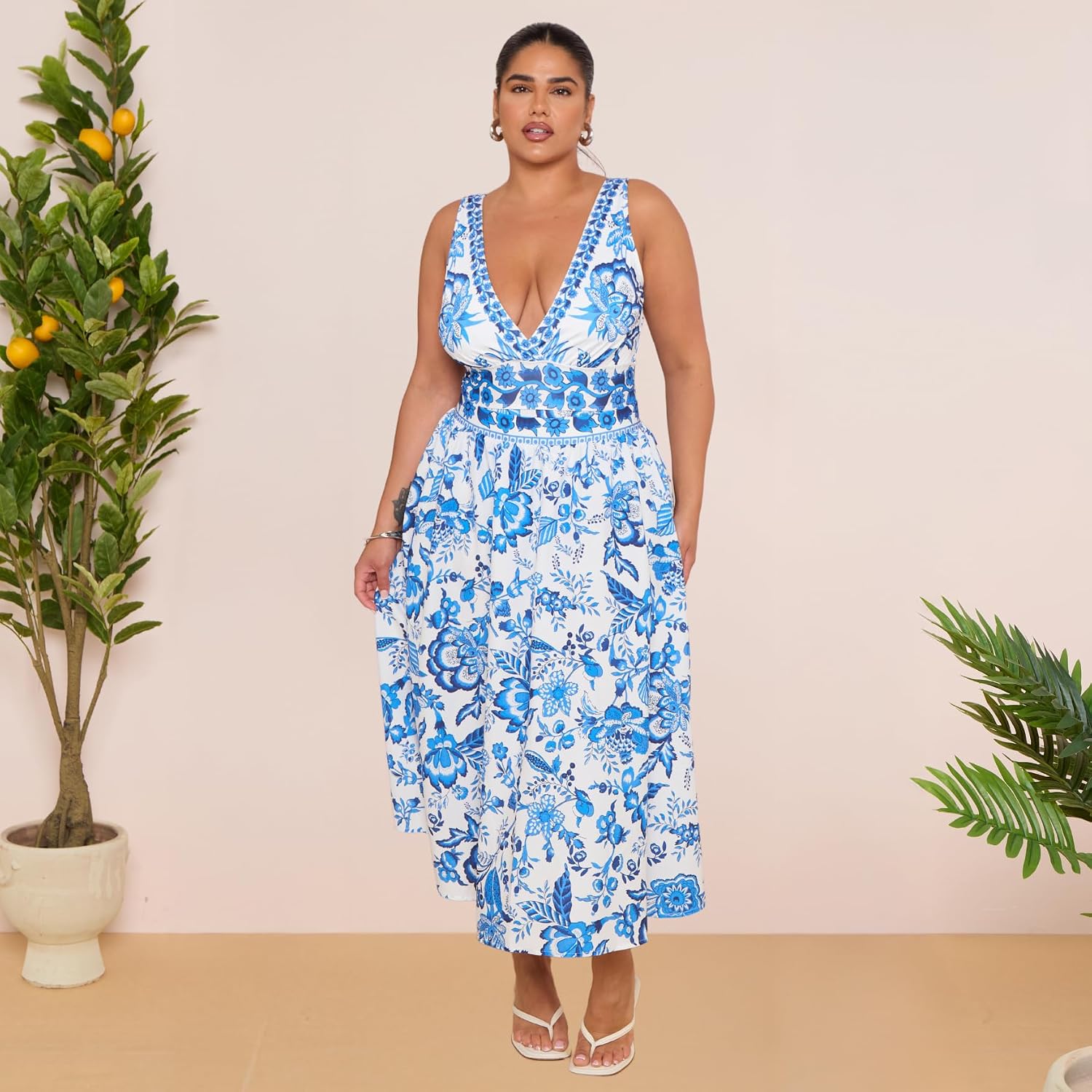 Swimming Suits for Women Floral Print Two-Piece, V-Neck One-Piece Swimwear with Cover-Up Skirt