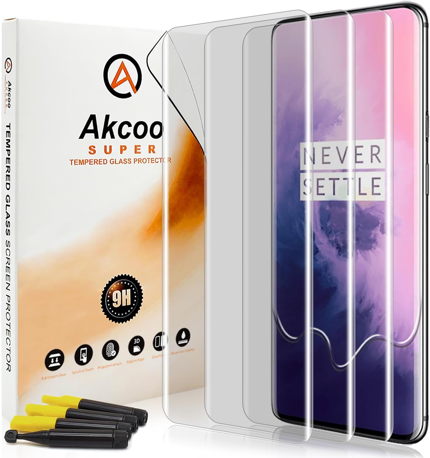 Screen Protector for OnePlus 7 Pro / 7T Pro, Tempered Glass UV Set - 3 Pack, Edge to Edge Full Protection, Sensitive Touch, 9H Hardness Scratch Resistant