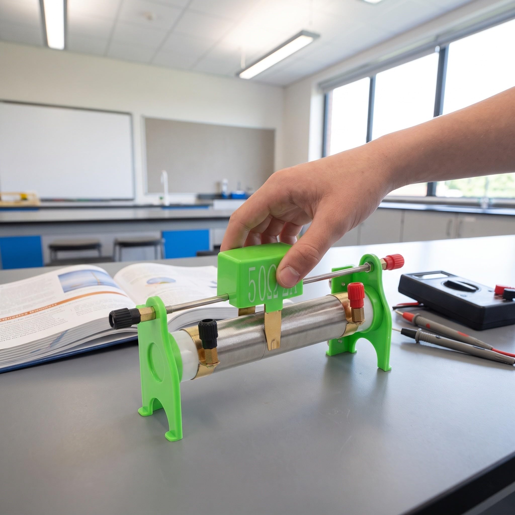 Lurrose Reostato a slitta, 2A 20Ω, reostato elettrico a slitta in metallo per fisica, strumento di ricerca di laboratorio per esperimenti in classe di fisica.