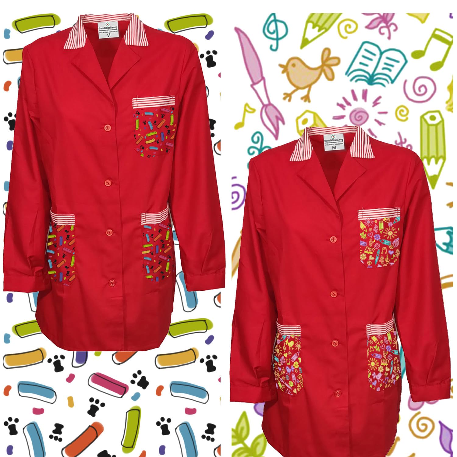 fratelliditalia.org Set di 2 Camici per maestra asilo grembiule infanzia scuola con fantasia colorata
