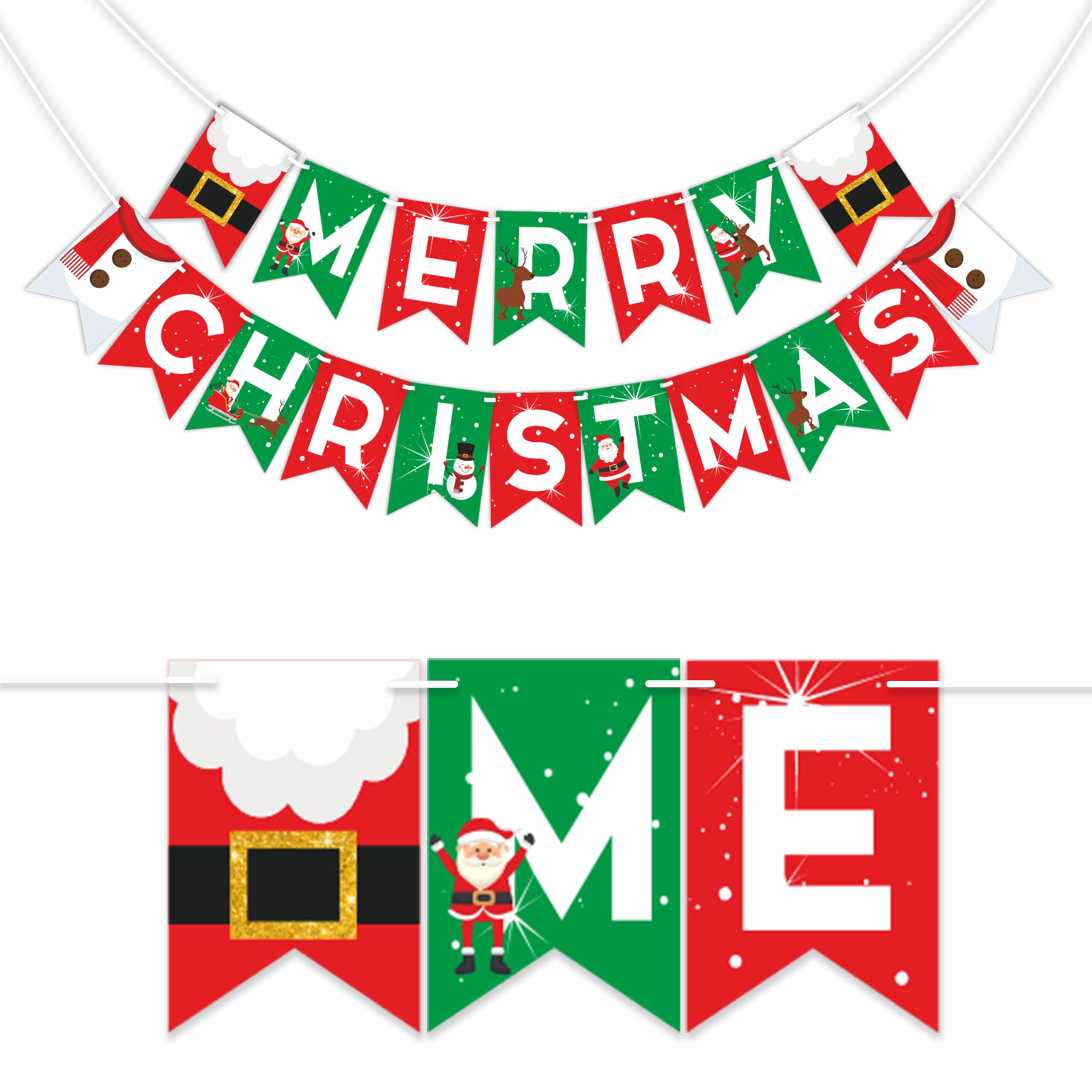 Wobbox Merry Christmas Bunting Banner Green & Red, Christmas Decoration, Pre-Strung
