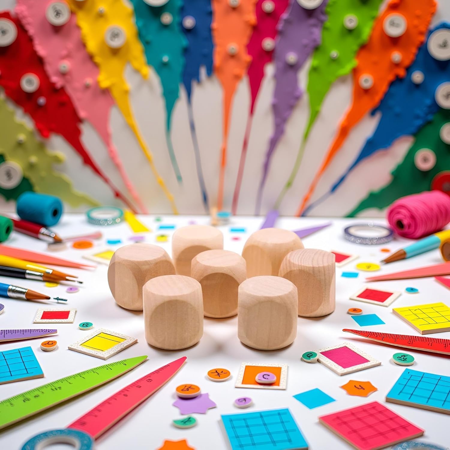 10Pcs Wooden Dice, 6 Sided Blank Dice Round Corner Cube DIY Graffiti Crafts Toy Board Game Party Supplies Game(1.8cm)