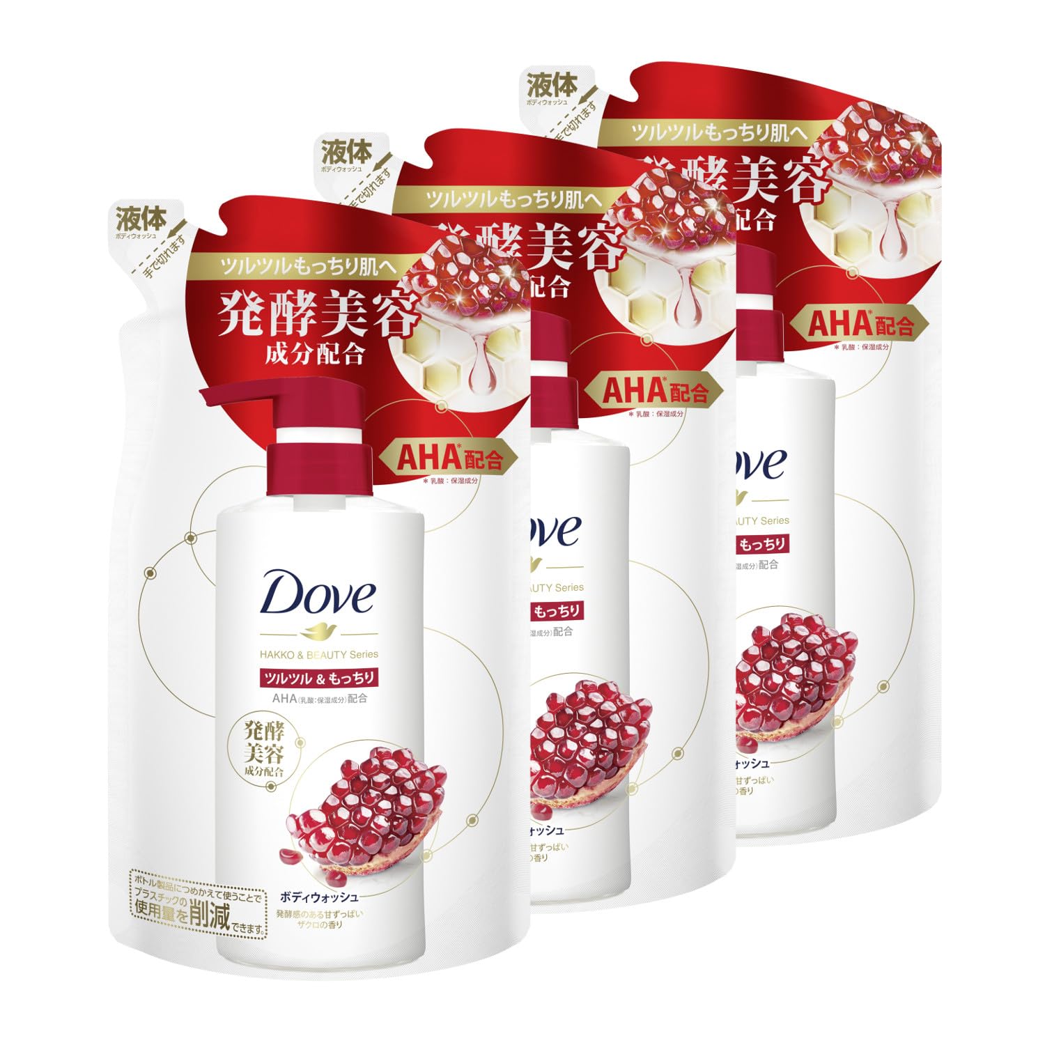 Dove 【まとめ買い】(ダヴ) ボディウォッシュ 発酵&ビューティーシリーズ ツルツル&もっちり (ボディウォッシュ) 詰め替え用 340g×3個 <香り>