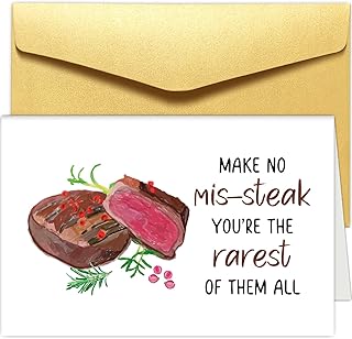 Funny Steak Pun Birthday Card, Humorous Birthday Card for Steak Lovers, Valentines Day Card for Husband Boyfriend, Fathers Day Card for Dad Grandpa, Make No Mis-Steak You're the Rarest of Them All