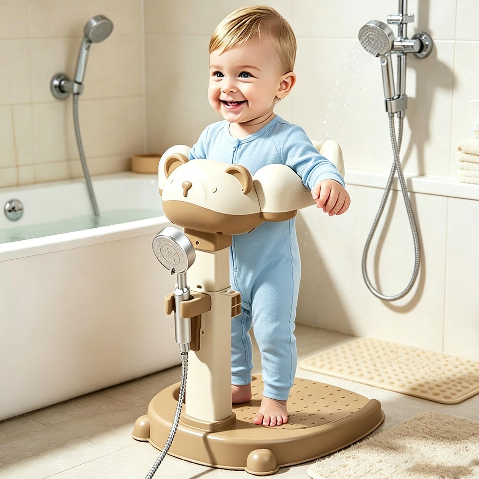Soporte De Baño Infantil Altura Ajustable Antideslizante | Soporte de Baño Sentado y de Pie para Niños de 8 a 36 Meses Baño Bañera Dormitorio Hotel Vestidor