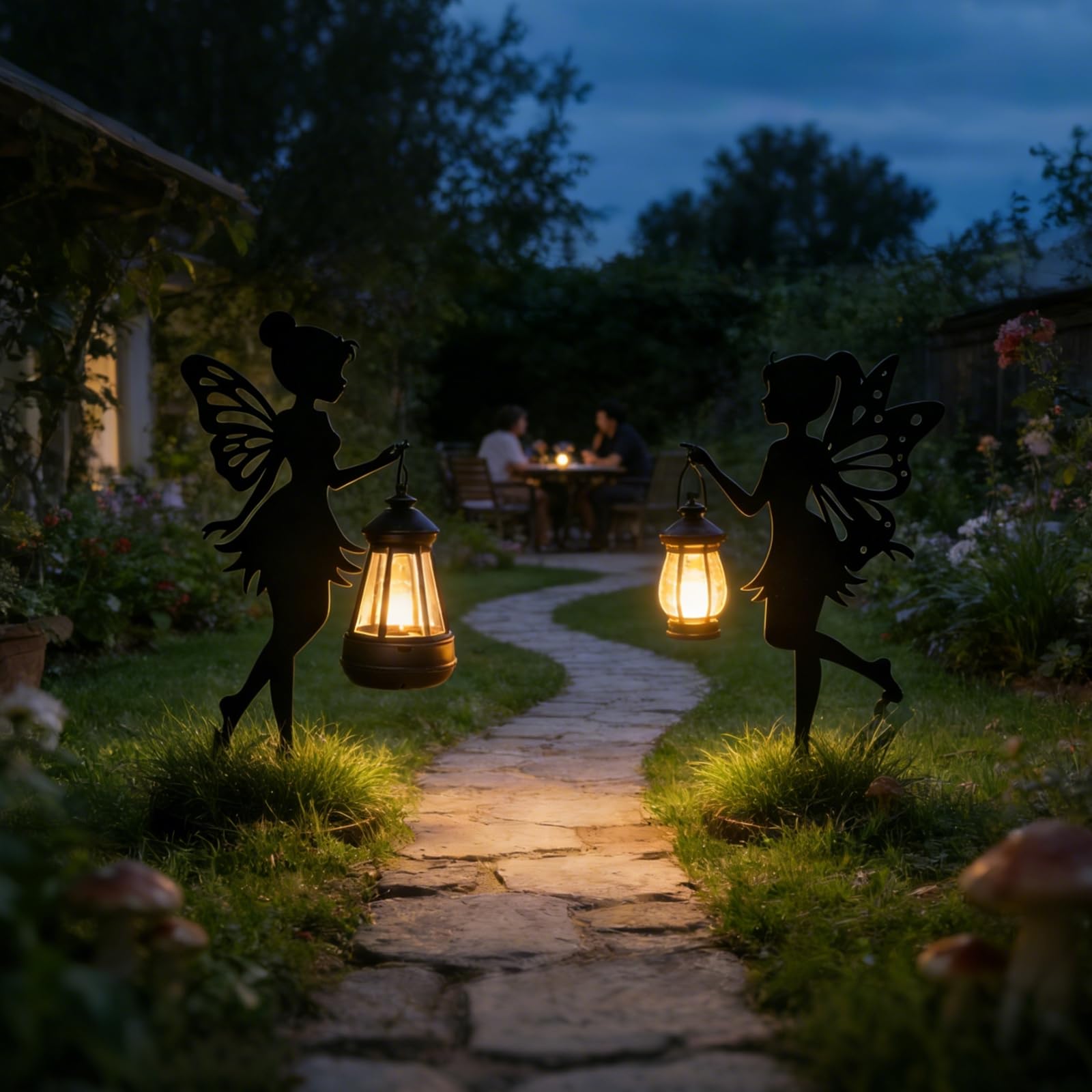 2 pezzi in metallo fata luce solare decorazione per esterni, statua di ferro, decorazione da giardino grande 30 cm con luci a energia solare, statua da giardino impermeabile, decorazioni per