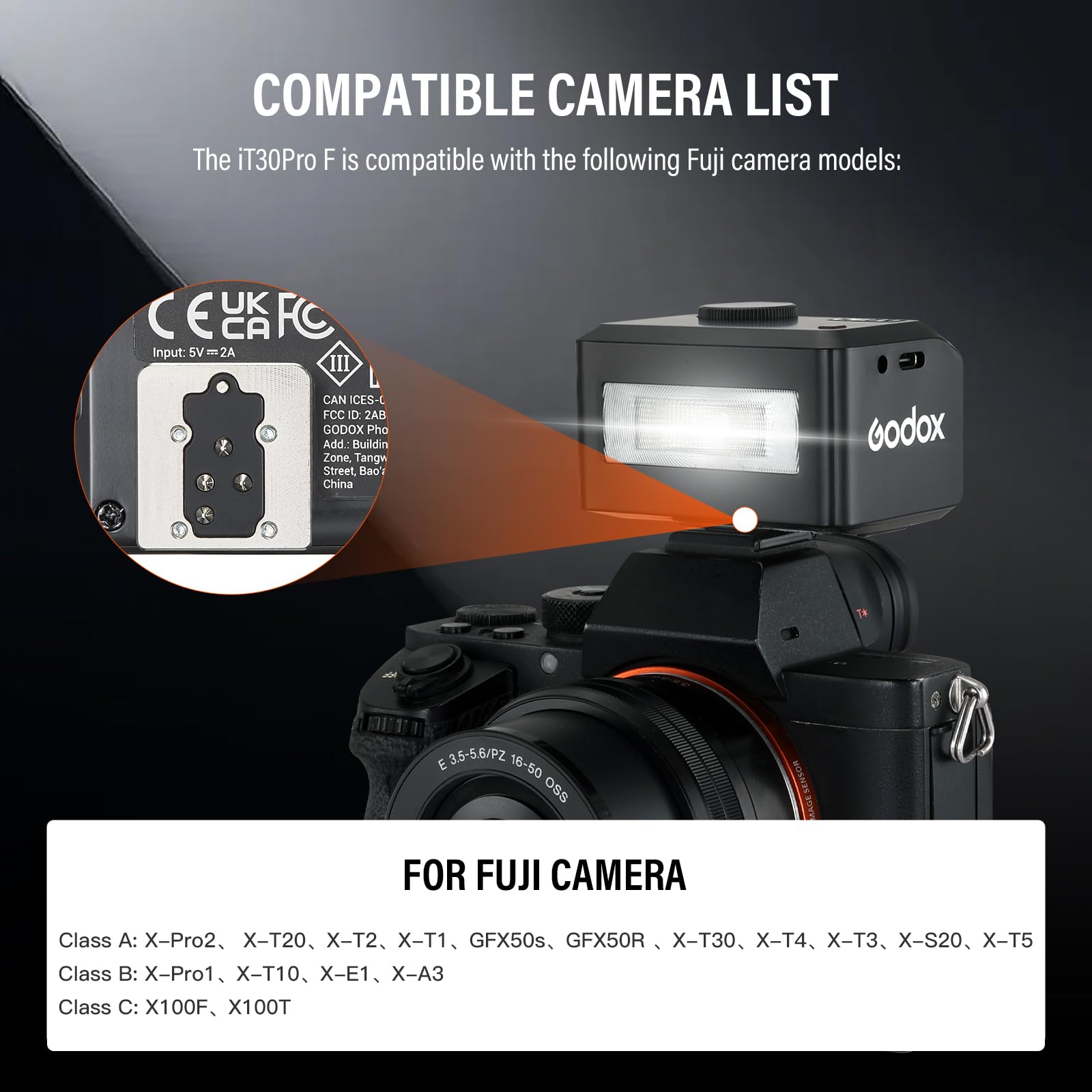 Godox Mini flash TTL iT30 Pro F compatible avec les appareils photo Fuji Godox iT30Pro F - Maître et récepteur sans fil 2,4 G, GN15, Speedlite HSS 1/8000s, diffuseur intégré et batterie au lithium