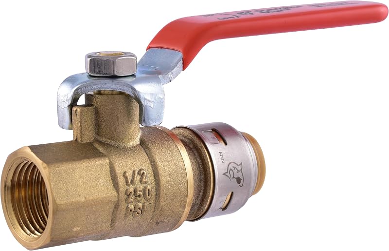SharkBite Max 1/2 Inch x 1/2 Inch Ball Valve with FNPT Connector, Push to Connect Brass Plumbing Fitting, PEX Pipe, Copper, CPVC, PE-RT, HDPE, UR22182A