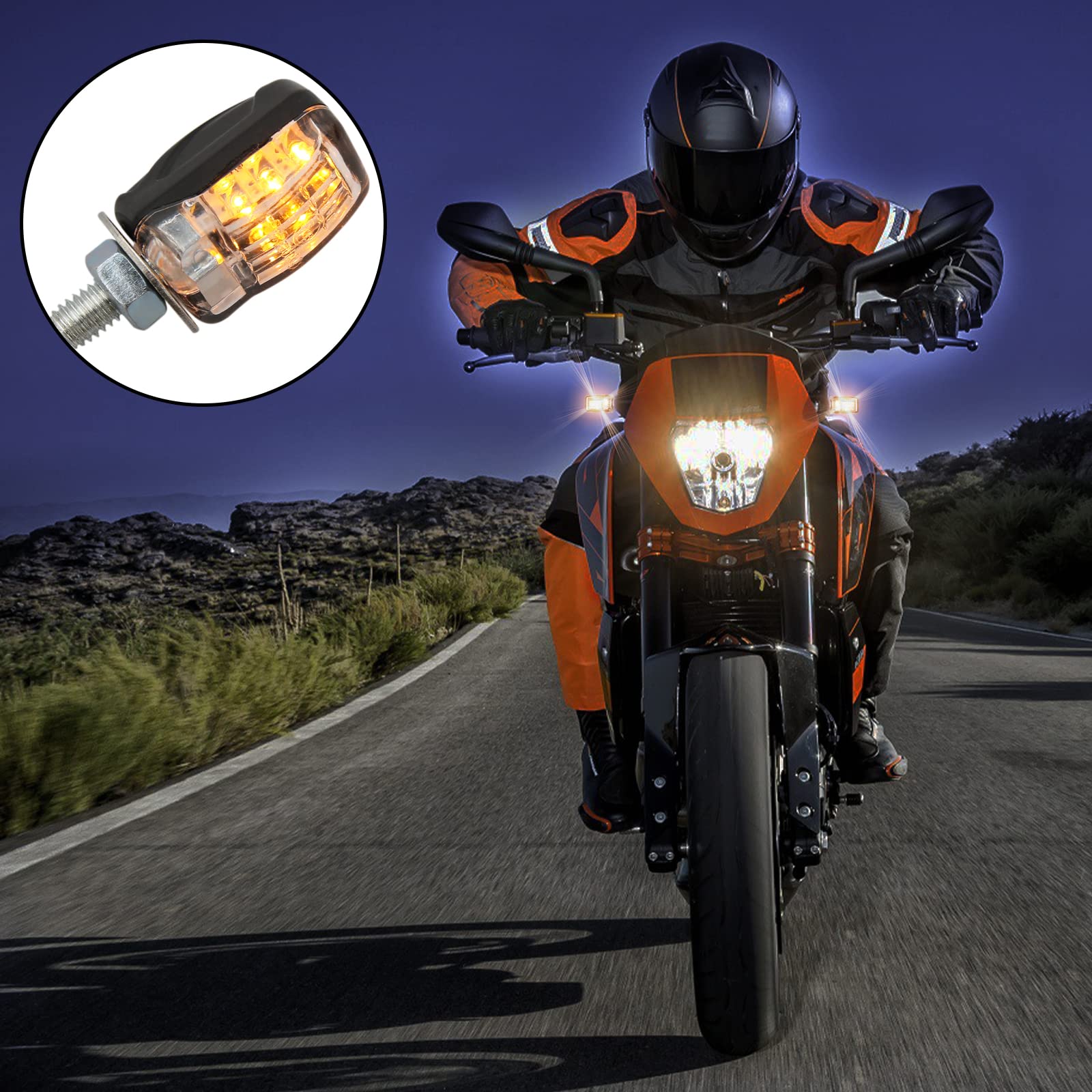 JMTBNO Intermitentes Moto Homologados LED Indicadores 4 Piezas Mini Bombilla Ámbar Luz de Señal de Giro Impermeable Universal 12V Compatible con M6 Motocicleta Scooter Quad Enduro Off Road