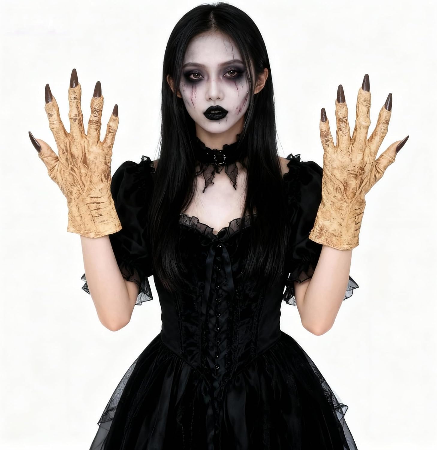 GREUS Halloween Horror Latex Zombie Gloves Realistic Mummy Witch Creepy Claw Gloves Mummified Costume Scary Handswear
