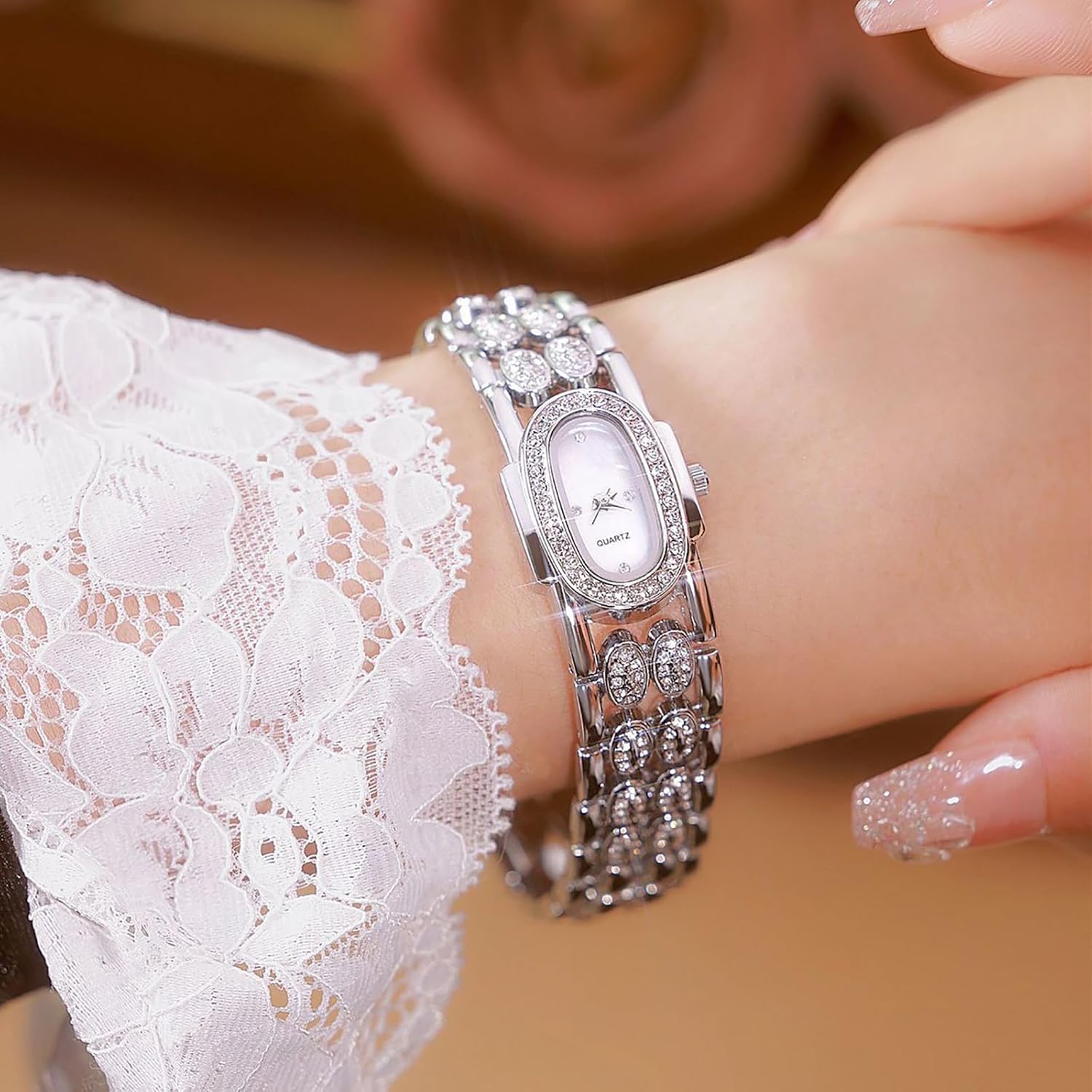 BESTKANG Dainty Watches for Women Vintage Rhinestone Bracelet Wrist Watch Luxury Small Ladies Oval Quartz Watch - Image 2