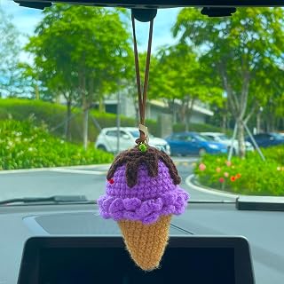 XMALL Handmade Knitted Ice Cream Decorations, Car Rearview Mirror Suspension Accessories, Cute Male and Female Decorations, Valentine's Day Birthday Gifts, for Colleagues, Friends, Mothers (Purple)
