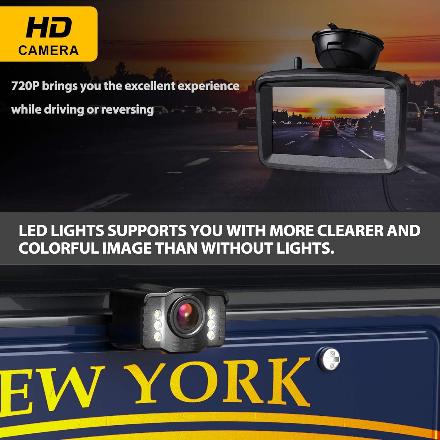 50% Off Discount Wireless Backup Camera 5 Monitor, 1080P HD License Plate Camera w/ Stable Signal for Rear View Car/Pickup/Semi Box Truck/Sedan/Rv/Van/Camper, No Water-in, S04