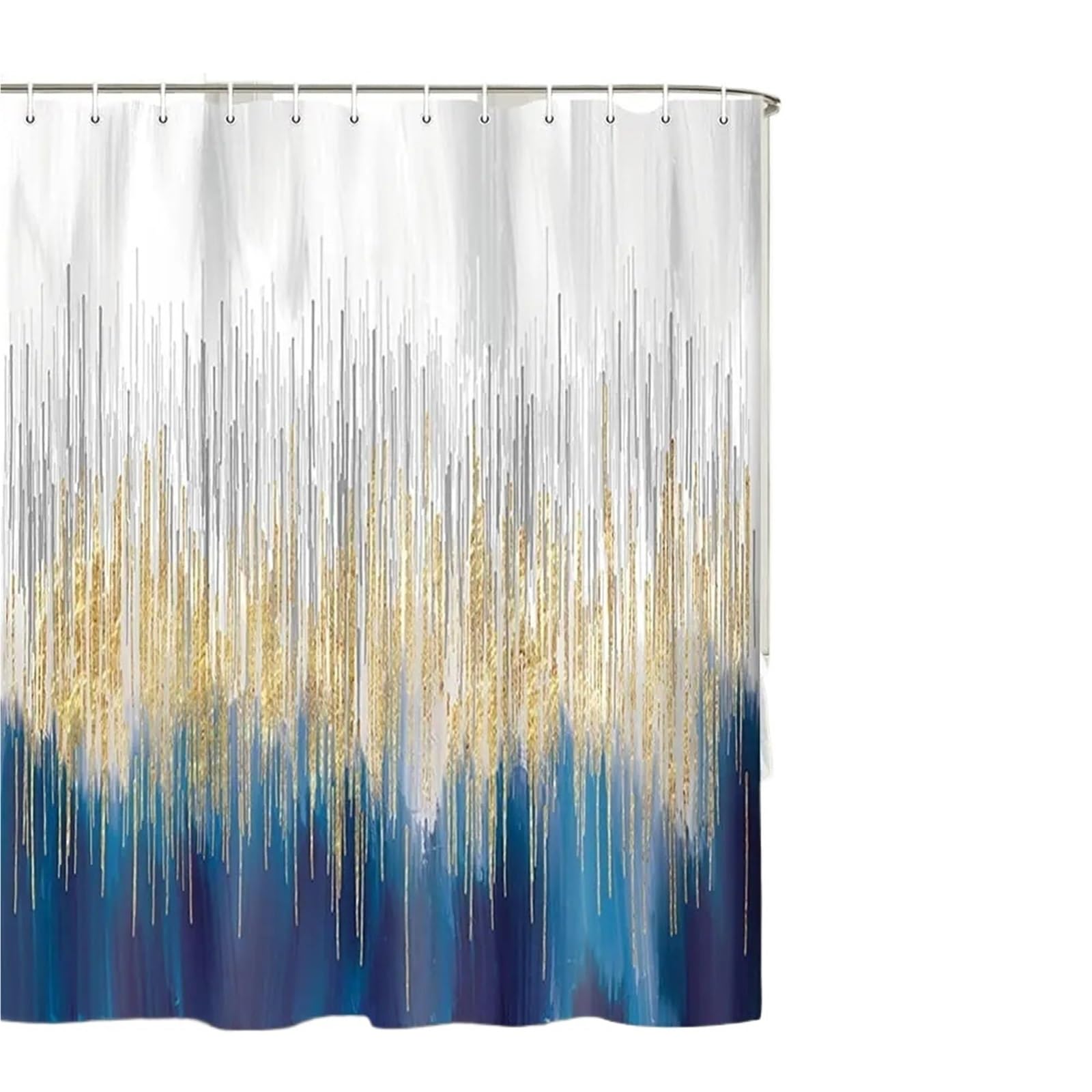 Rideau de douche art abstrait gris et bleu moderne en tissu imprimé doré pour salle de bain 180x180