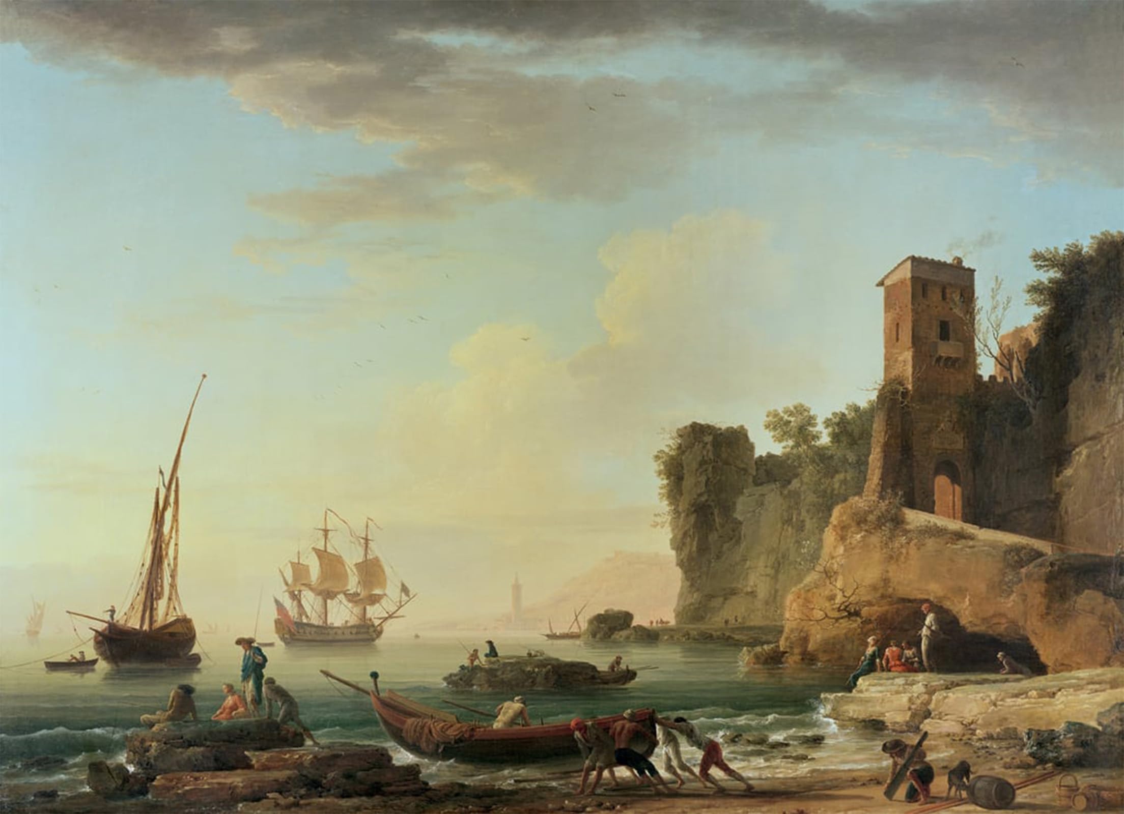 ARTXLXXBN Famous Prints Artwork Pictures Poster Painting Art the Port of Genoa by Claude Vernet Artwork Landscape Pictures for Home Decor 60x90cm