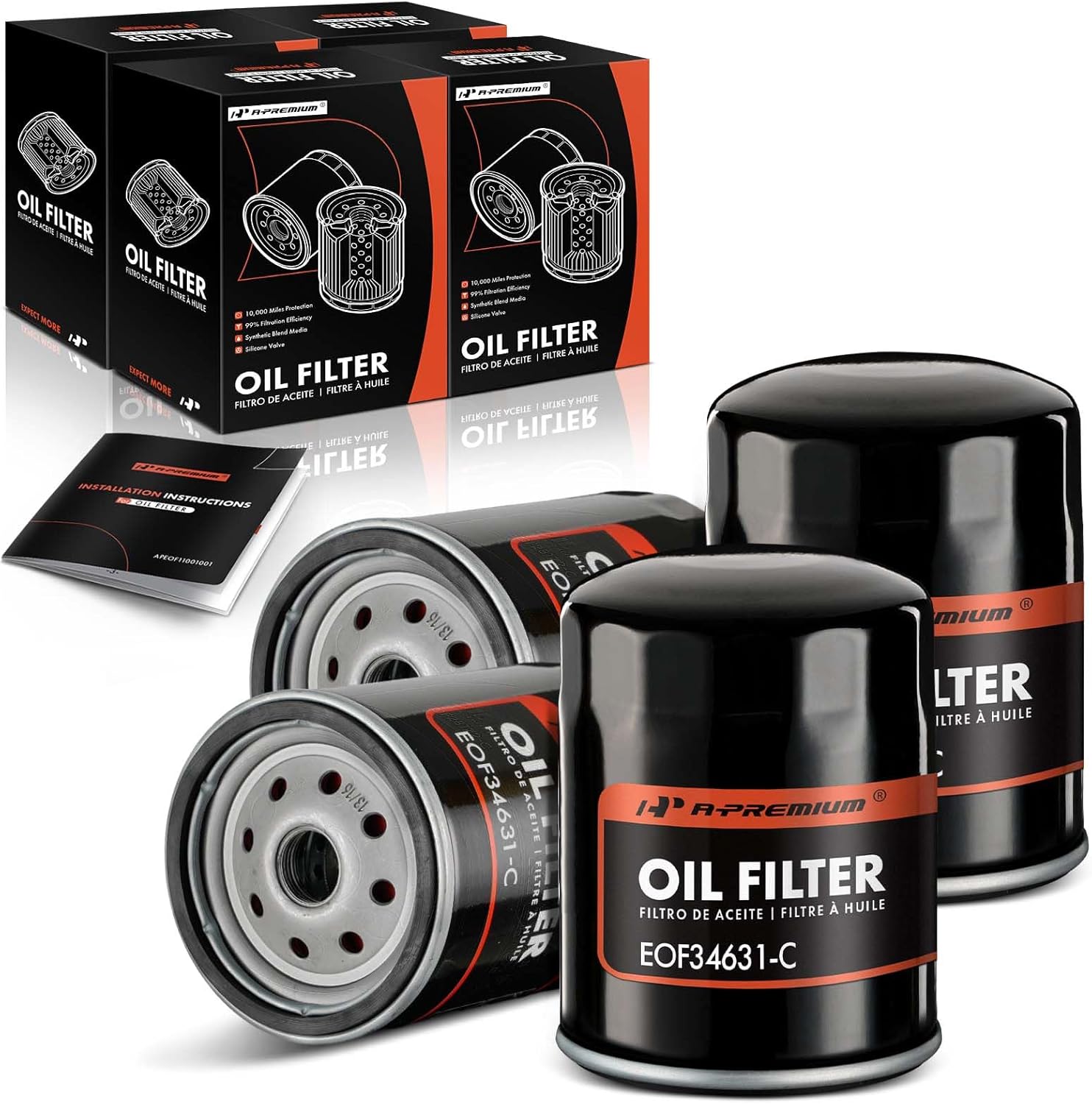 A-Premium 4-PC 10K Miles Protection Spin On Oil Filter Compatible with Ford F-600, F-700, F-800 & Chevrolet Impala, Suburban, Tahoe & GMC Yukon & AM General & Hummer & Isuzu & Pontiac & Studebaker