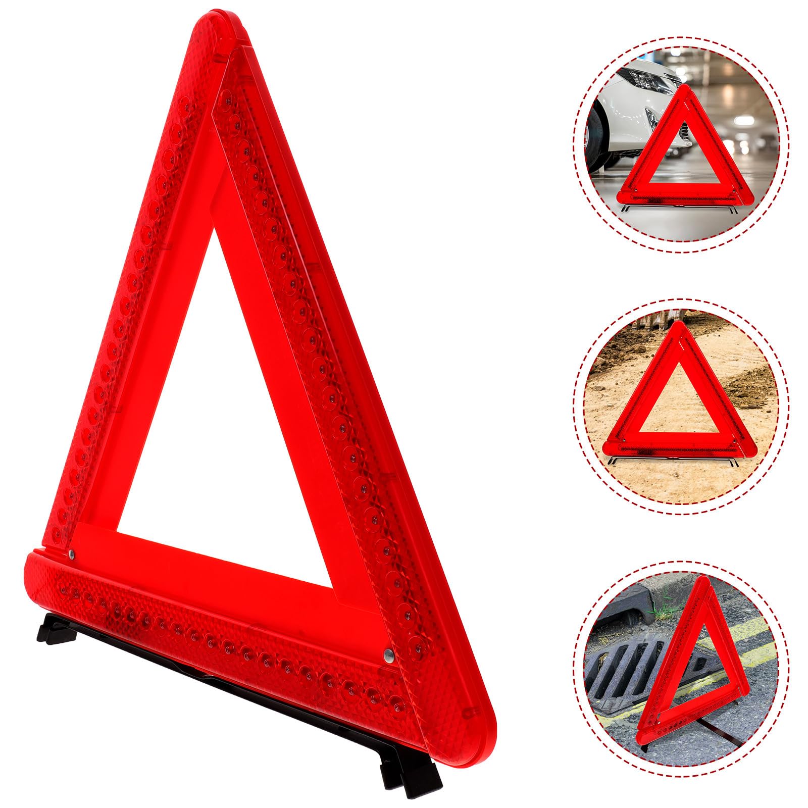Hemobllo Triangolo di Pericolo LED Rosso Abs Pieghevole per Auto | Spazio Ridotto, Batterie 3 X Aa Non Incluse, Struttura Robusta e Formato Triangolare