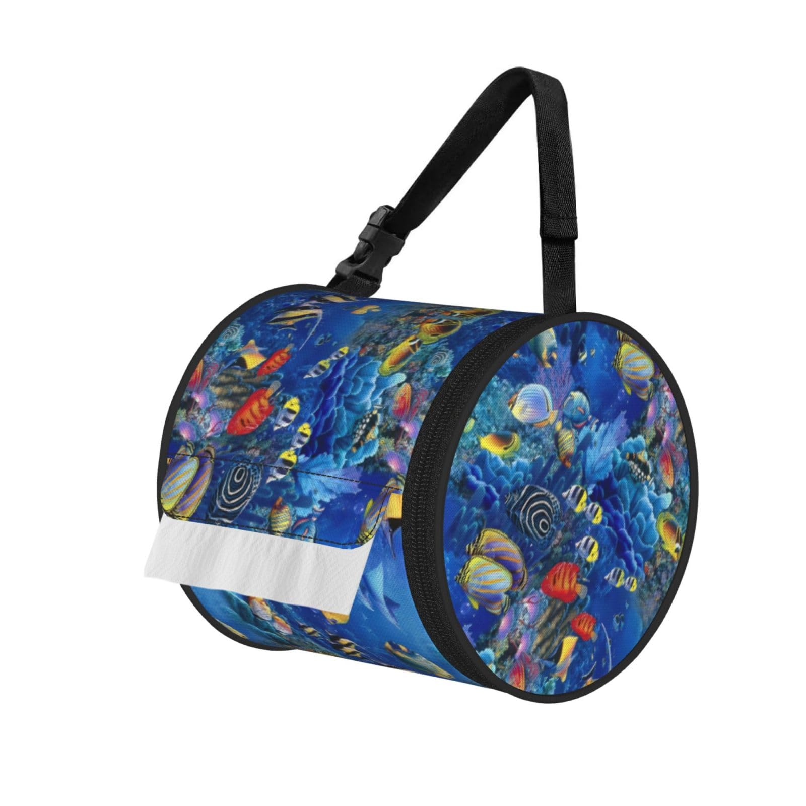 Tropical Fishes Printed Pet-Proof Toilet Roll Bag, Durable Oxford Cloth with Handle for Travel Tent Kitchen