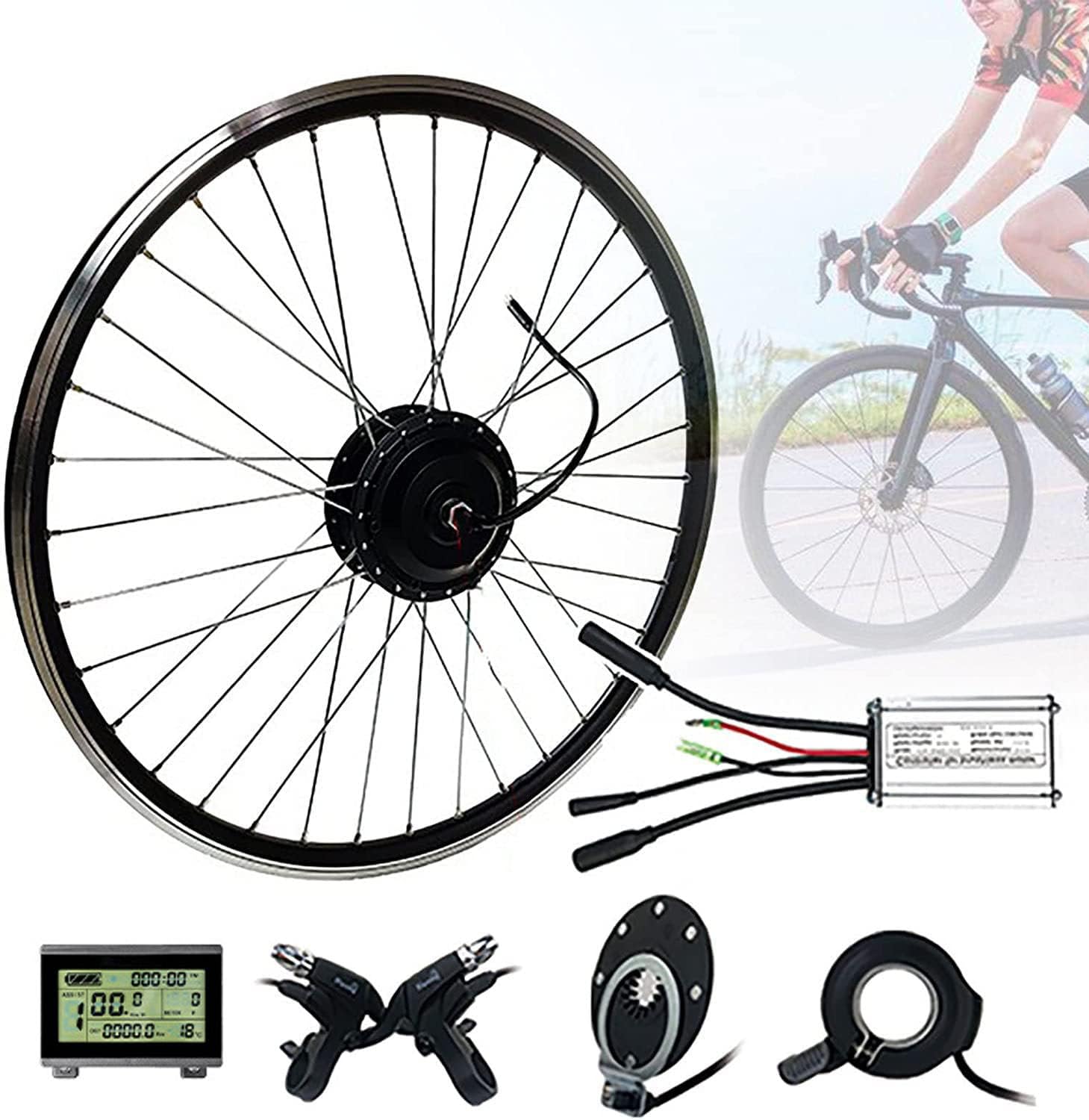 Front Hub Motor Kit,36V 48V 250W 350W 500W 1000W 1500W Ebike Conversion Kits Front Wheel 20"-700C Electric Bike Conversion kit, Brushless Hub Motor E-Bike Conversion Kit,20inch-48V/1500W