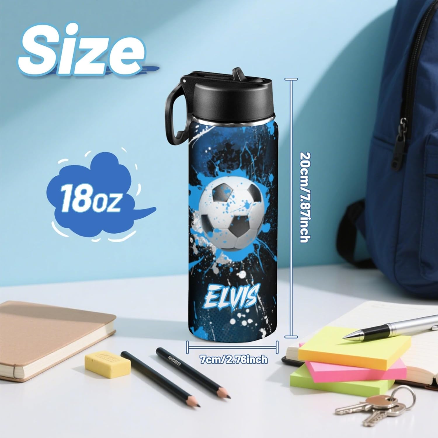 Customized Kids Insulated Bottle, Personalized Water Bottle with Name, Stainless Steel Thermo with Straw, Suitable for Boys, Basketball, Baseball, Football,18 ounces - back-to-school gift(Soccer) - Image 6